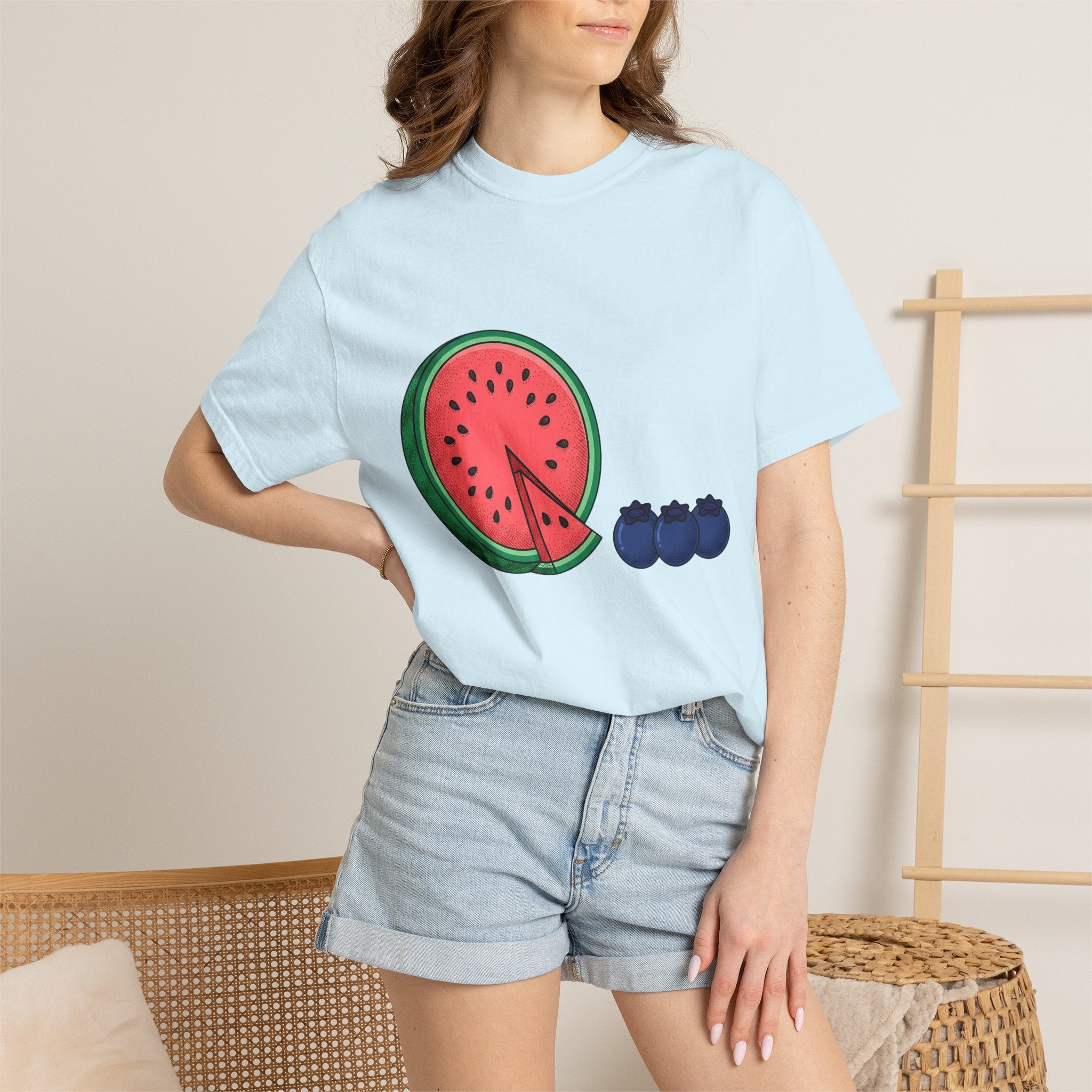 Watermelon Blueberry Shirt Summer Cuisine Gift Women Watercolor Tee Fruit Salad T-Shirt Vacation Fan Watercolour Tshirt Food Graphic