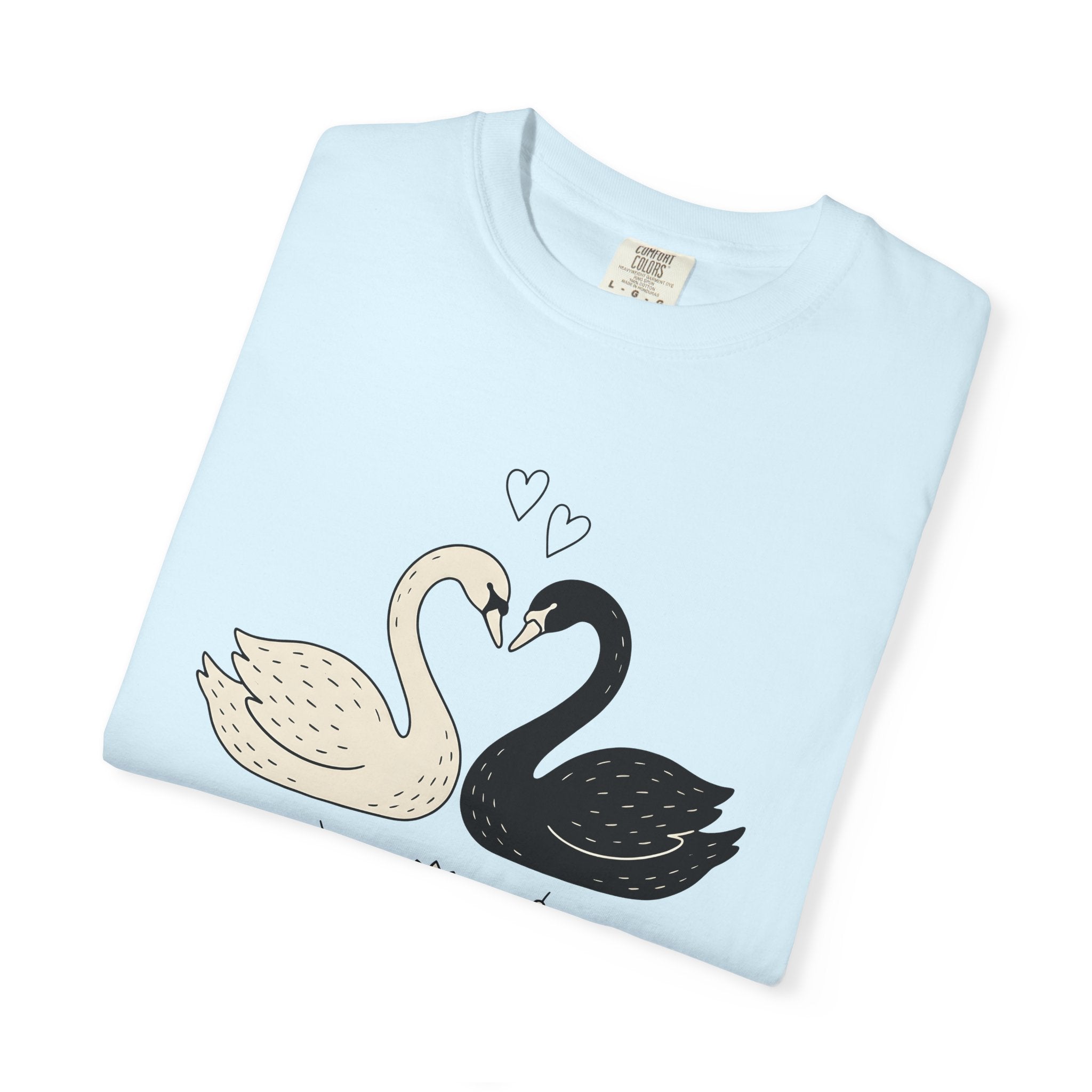 Swan Couple Shirt Animals & Flowers Romance Gift Women Doodle Tee Ducks T-Shirt Wildlife Fan Hand Drawn Tshirt Love Graphic Minimalist Lotus