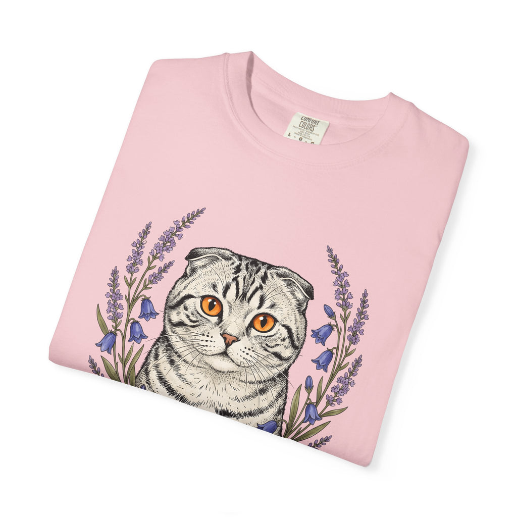 Striped Cat Shirt Cat Botanicals Gift Women Sketch Tee Tabby Cat T-Shirt Cat Fan Feline Graphic Tshirt Retro Garden Flowers Tshirt