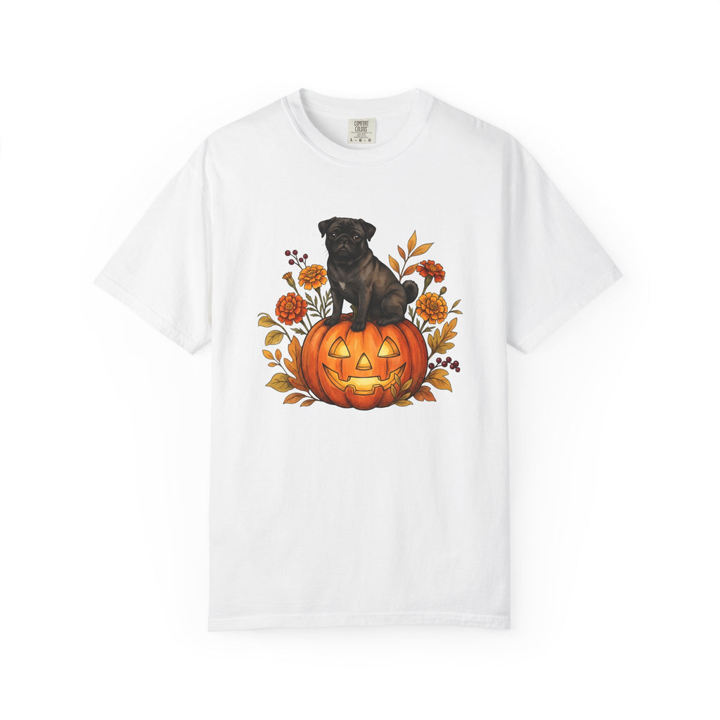 Pug Pumpkin Shirt Halloween Canine Fan Gift Women Old School Tee Gourd T-Shirt Horror Fan Retro Tshirt Dog Graphic Cartoon Fall Flowers