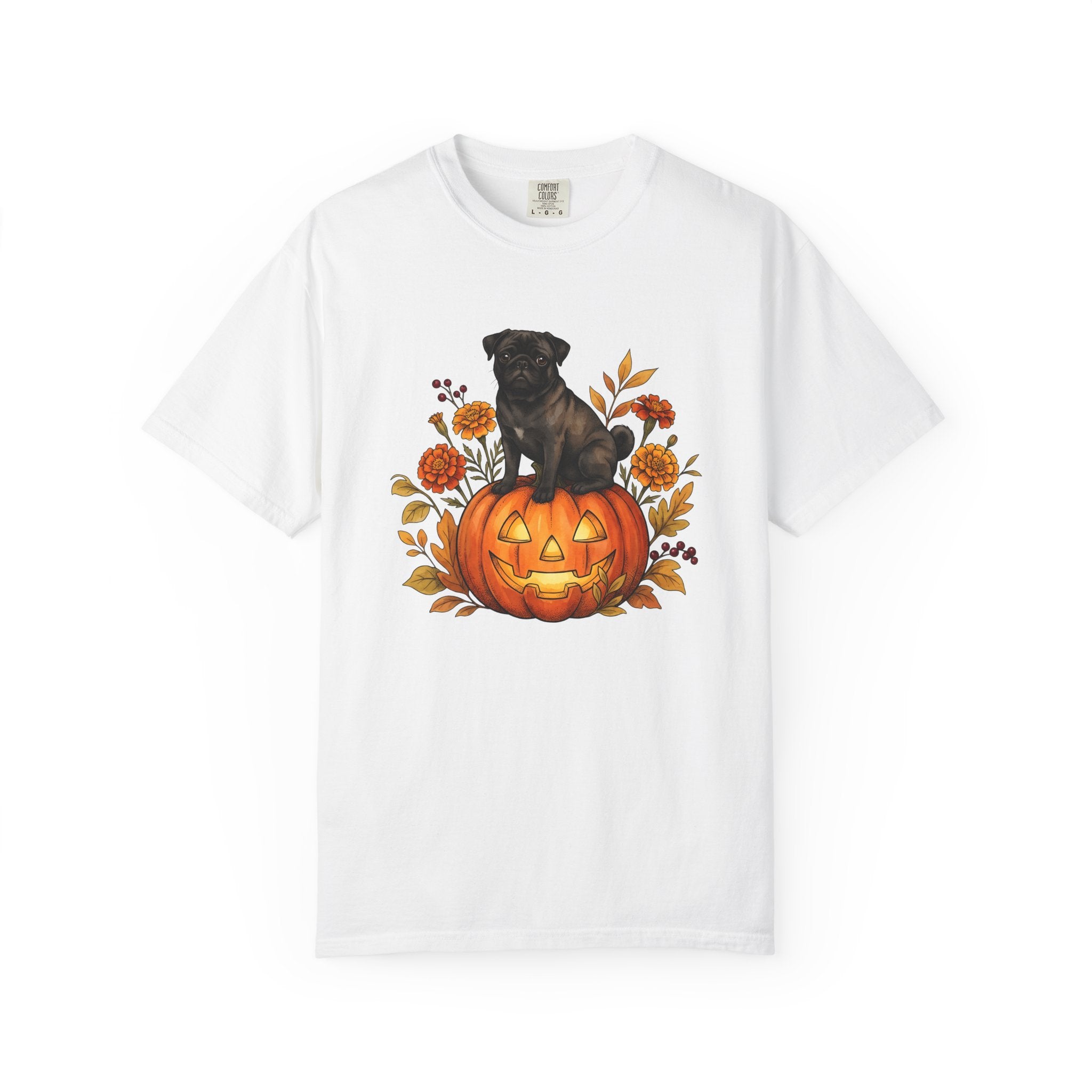 Pug Pumpkin Shirt Halloween Canine Fan Gift Women Old School Tee Gourd T-Shirt Horror Fan Retro Tshirt Dog Graphic Cartoon Fall Flowers
