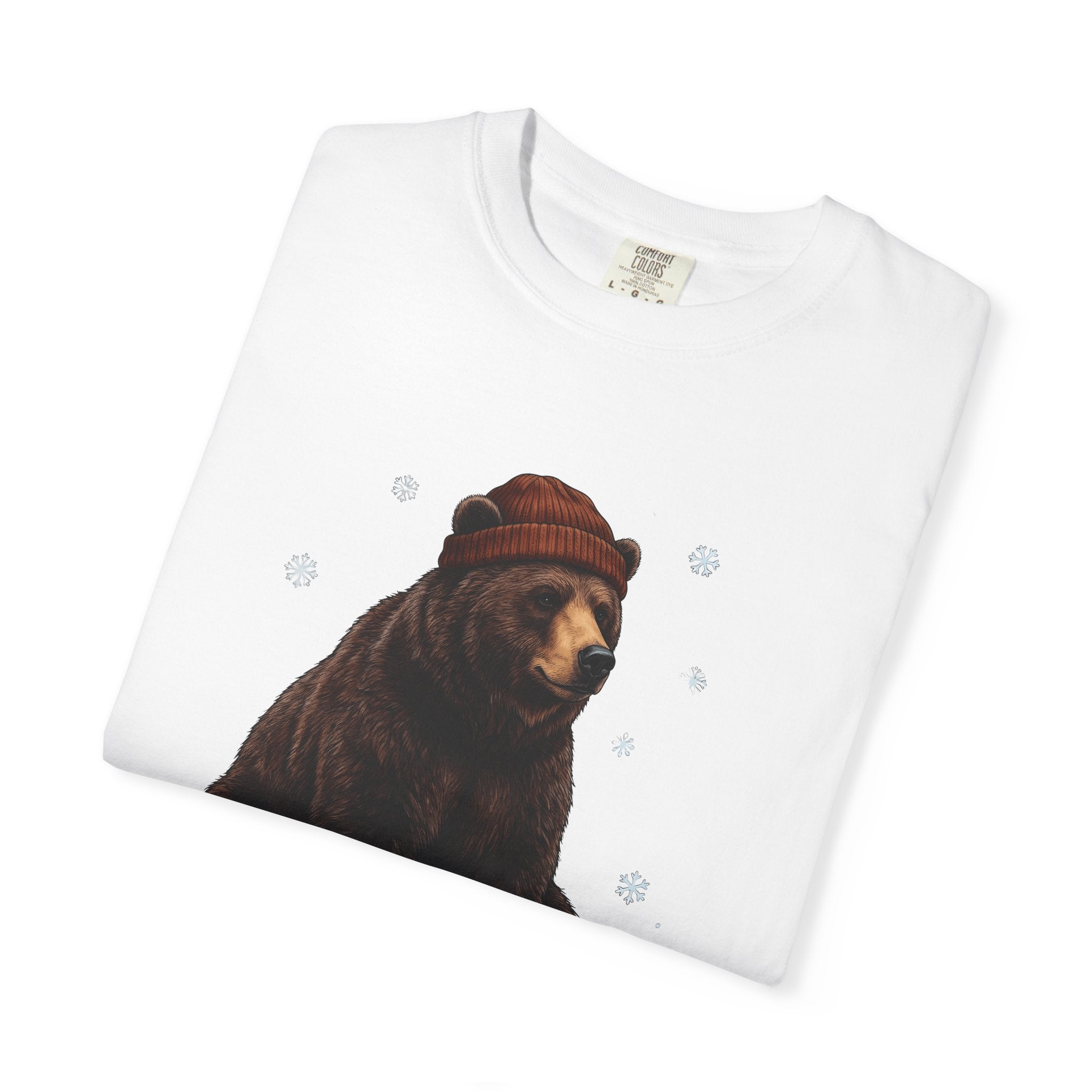 Bear Beanie Shirt Animals Cold Gift Women Sketch Tee Beanie T-Shirt Wildlife Fan Drawing Tshirt Frosty Graphic Retro Snow Crystal Tshirt