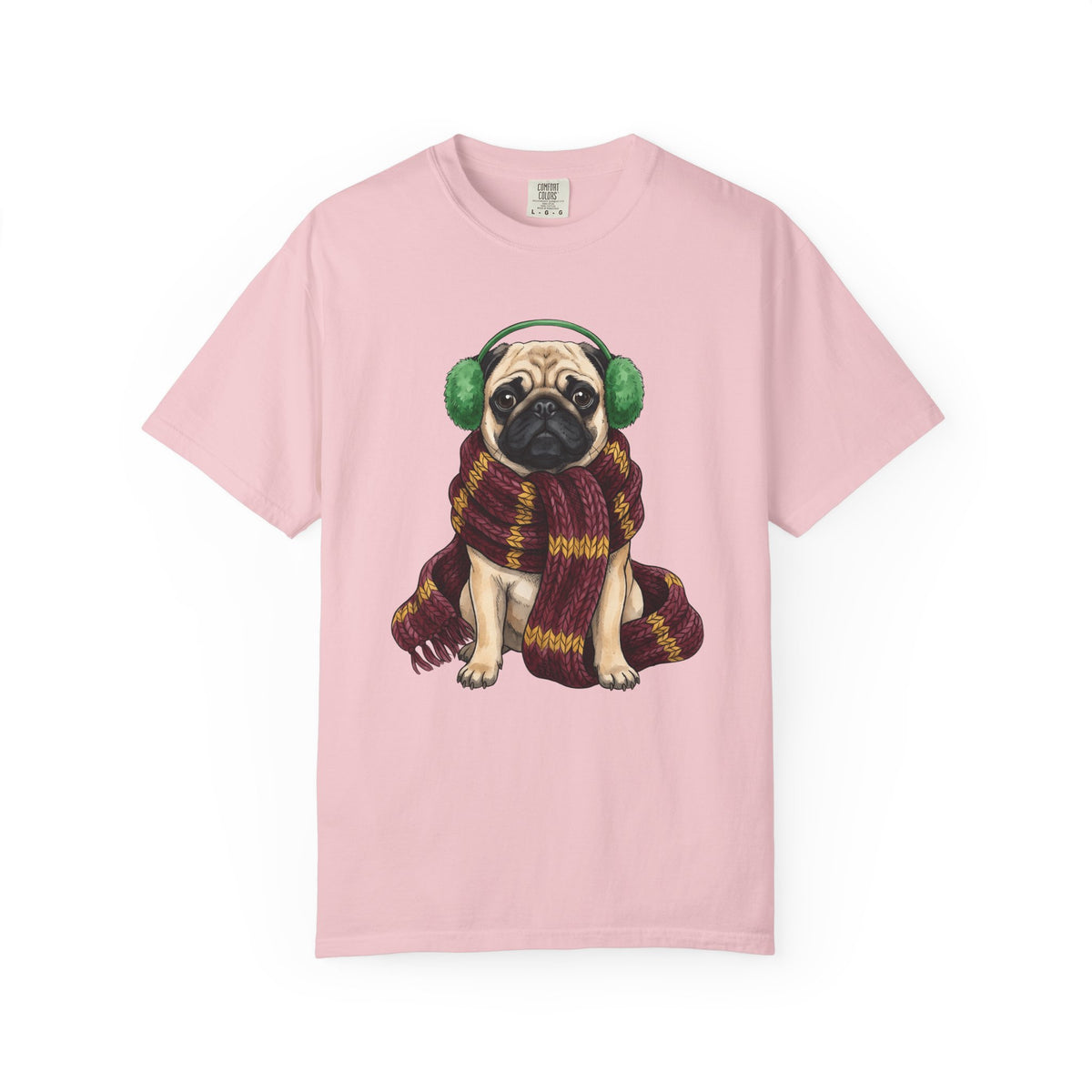 Pug Dog Shirt Dog Winter Gift Women Hand Drawn Tee Puggle T-Shirt Dog Fan Canine Graphic Cold Weather Design Tee Vintage Scarf Tshirt
