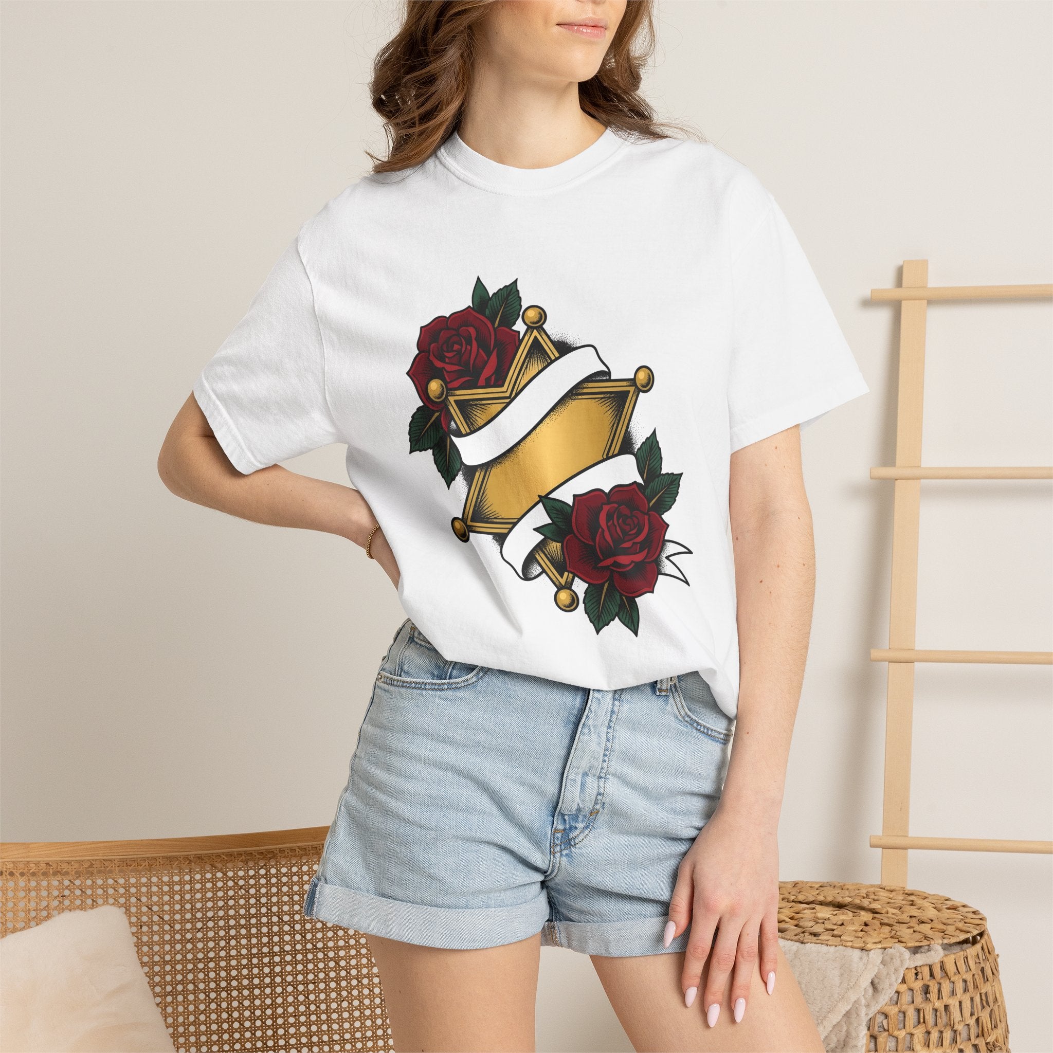Sheriff Emblem Shirt Cowgirl Rodeo Gift Women Neo Traditional Tattoo Tee Badge T-Shirt Cowgirl Fan Tattooed Tshirt Rodeo Graphic Hand Drawn