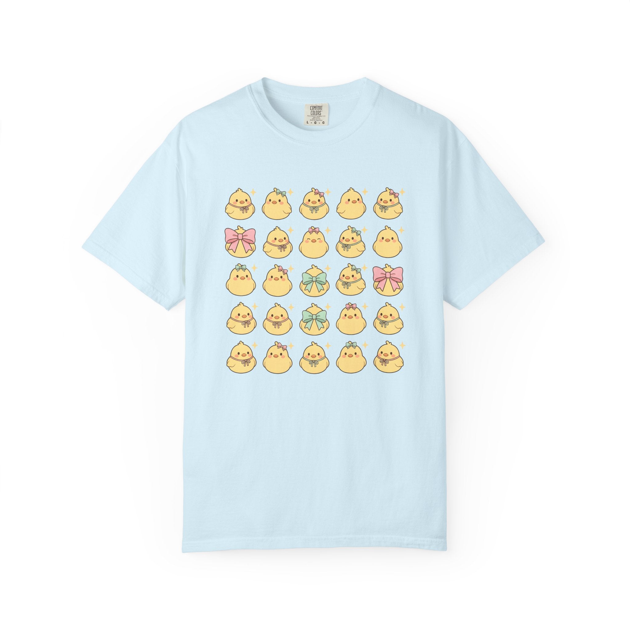 Baby Chick Drawing Shirt Easter Darling Gift Women Playful Tee Chick T-Shirt Easter Fan Cute Tshirt Sweet Graphic Illustrated Pale Bow