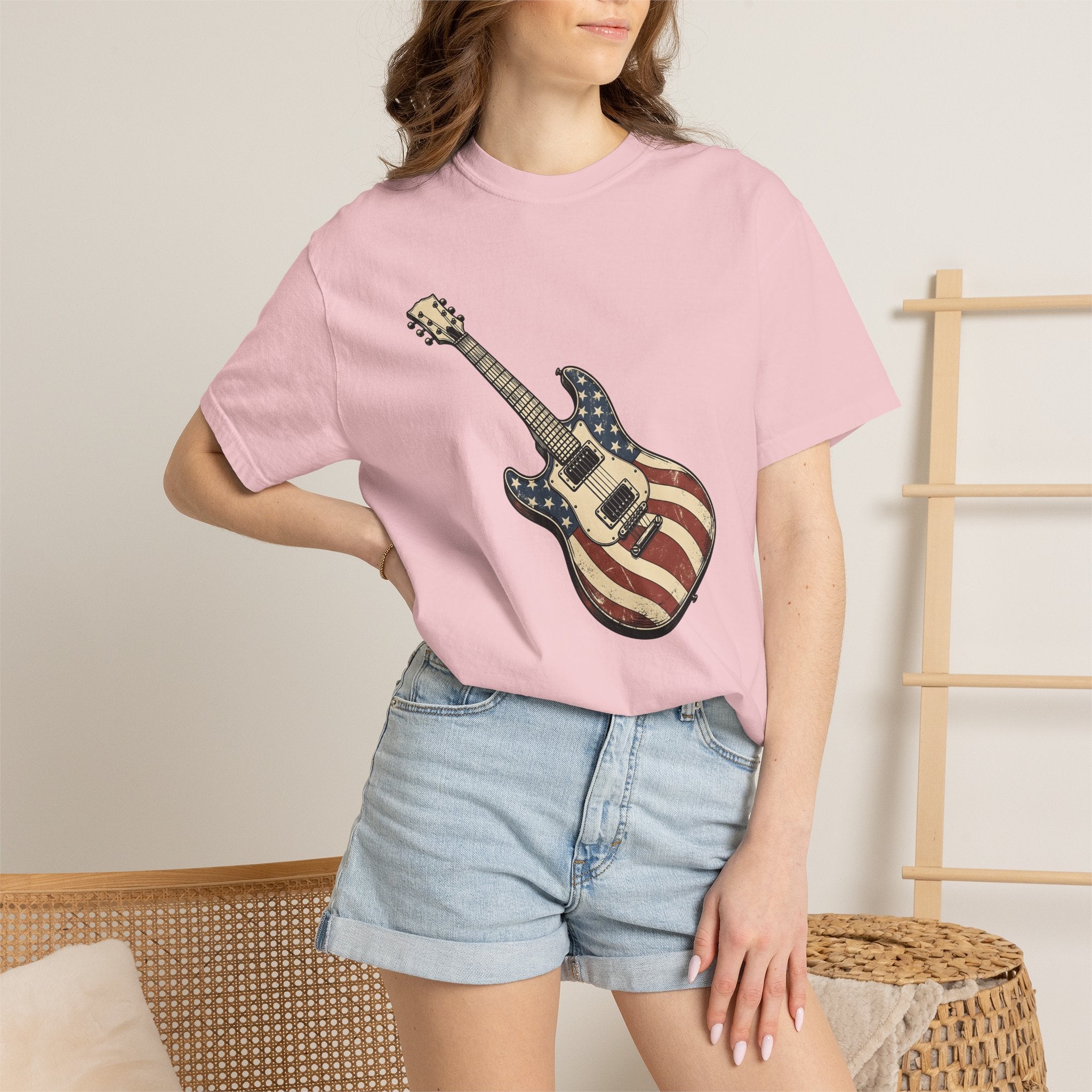 Electric Guitar Shirt America Instruments Gift Women Hand Drawn Tee Guitar T-Shirt Usa Fan Illustrated Tshirt Musical Instrument Graphic