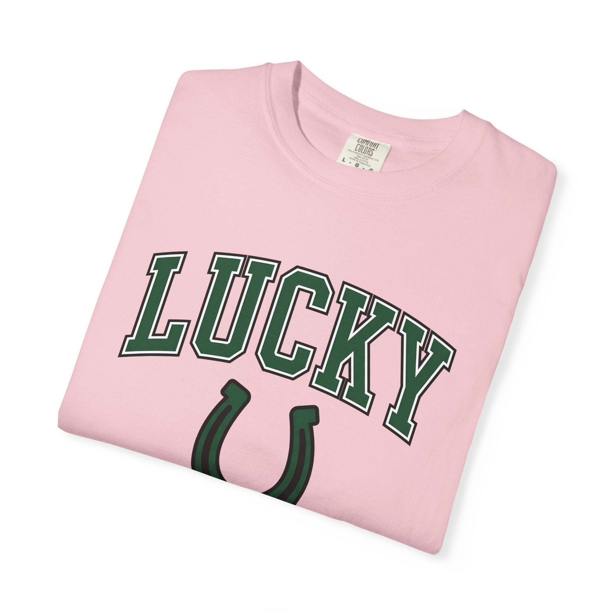 Horseshoe Graphic Shirt St Patricks Day Luck Gift Women Varsity Tee Horseshoe T-Shirt Lucky Fan Lucky Charm Graphic Design Minimalist Bold