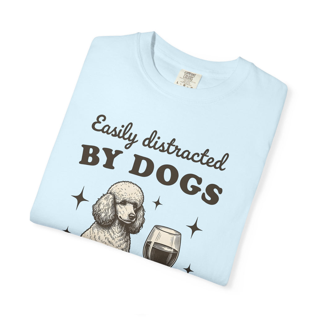 Poodle Puppy Shirt Dog Vino Gift Women Retro Tee Puppy T-Shirt Dog Fan Poodle Tshirt Wine Graphic Sketch Wine Cup Tshirt