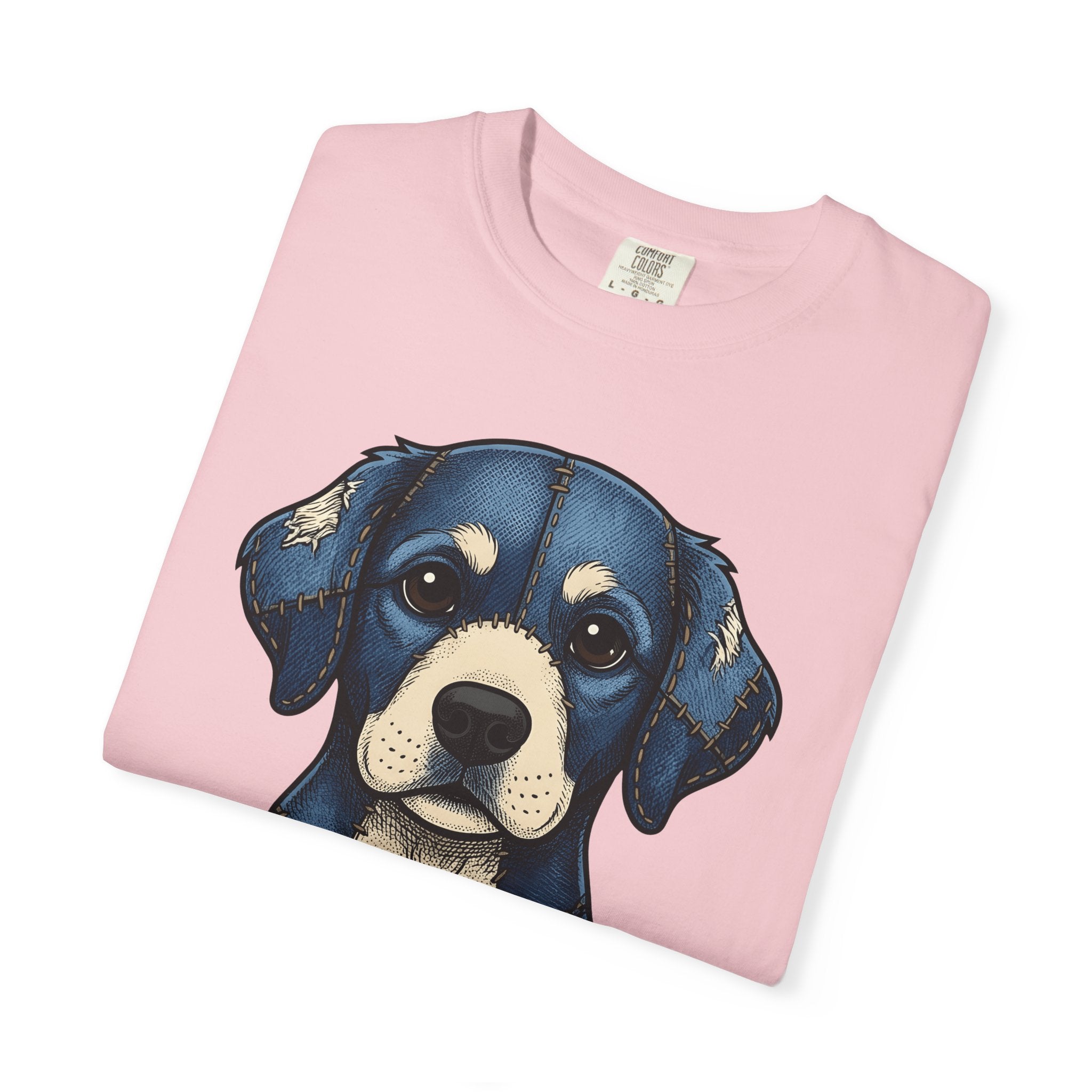 Patchwork Canine Shirt Dog Pet Gift Women Line Art Tee Dog T-Shirt Dog Fan Drawing Tshirt Animal Graphic Antiqued Denim Tshirt