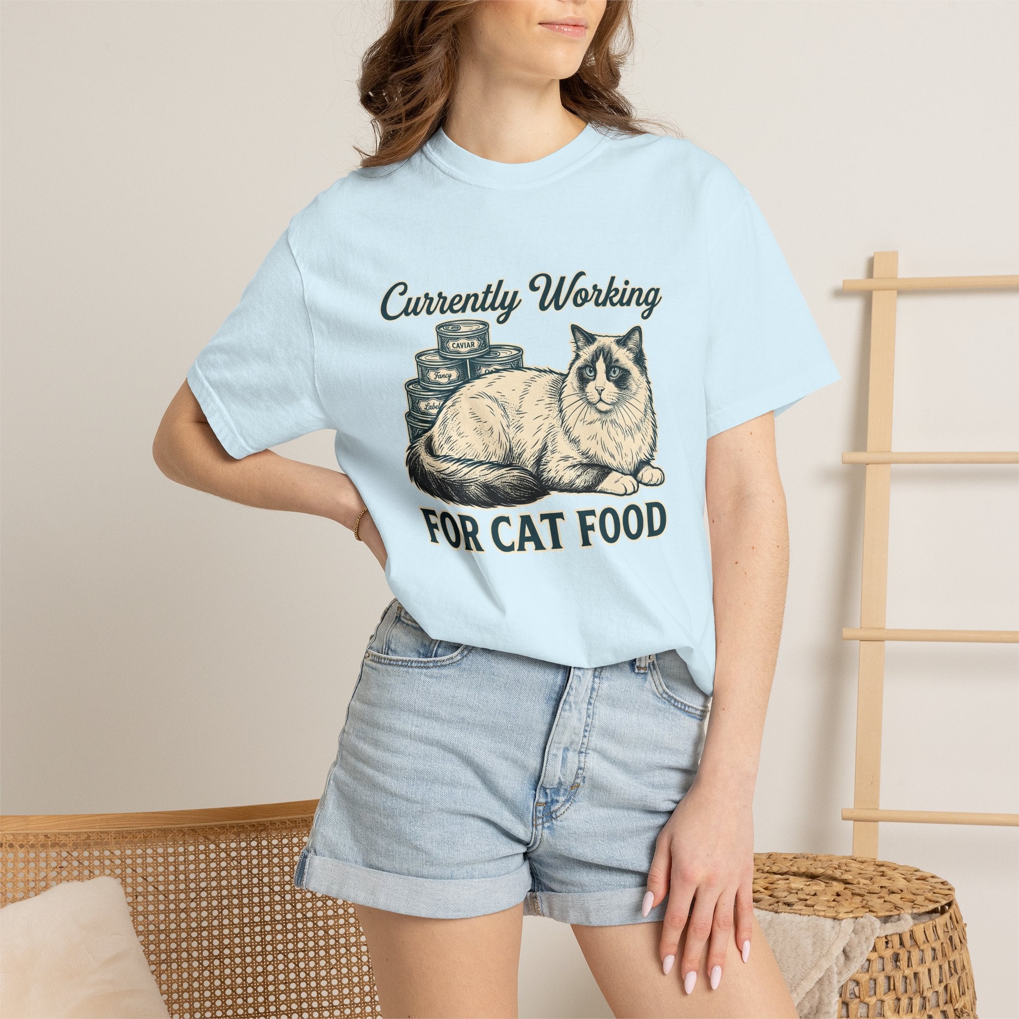 Ragdoll Pussycat Shirt Cat Companion Gift Women Distressed Tee Cat T-Shirt Cat Fan Vintage Tshirt Friend Graphic Line Art Kitty Food Cans