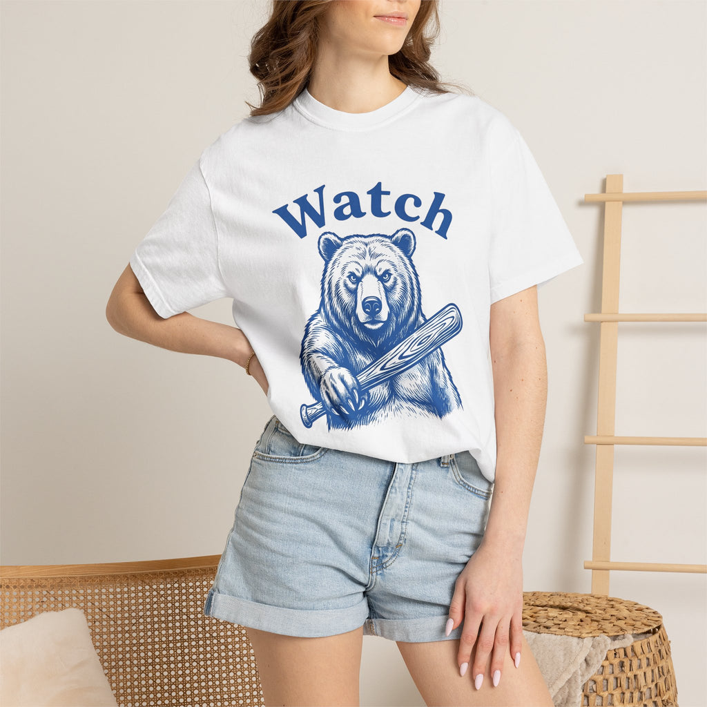 Bear Baseball Bat Shirt Sports Baseball Gift Women Vintage Tee Baseball Bat T-Shirt Athlete Fan Retro Tshirt Softball Graphic Hand Drawn