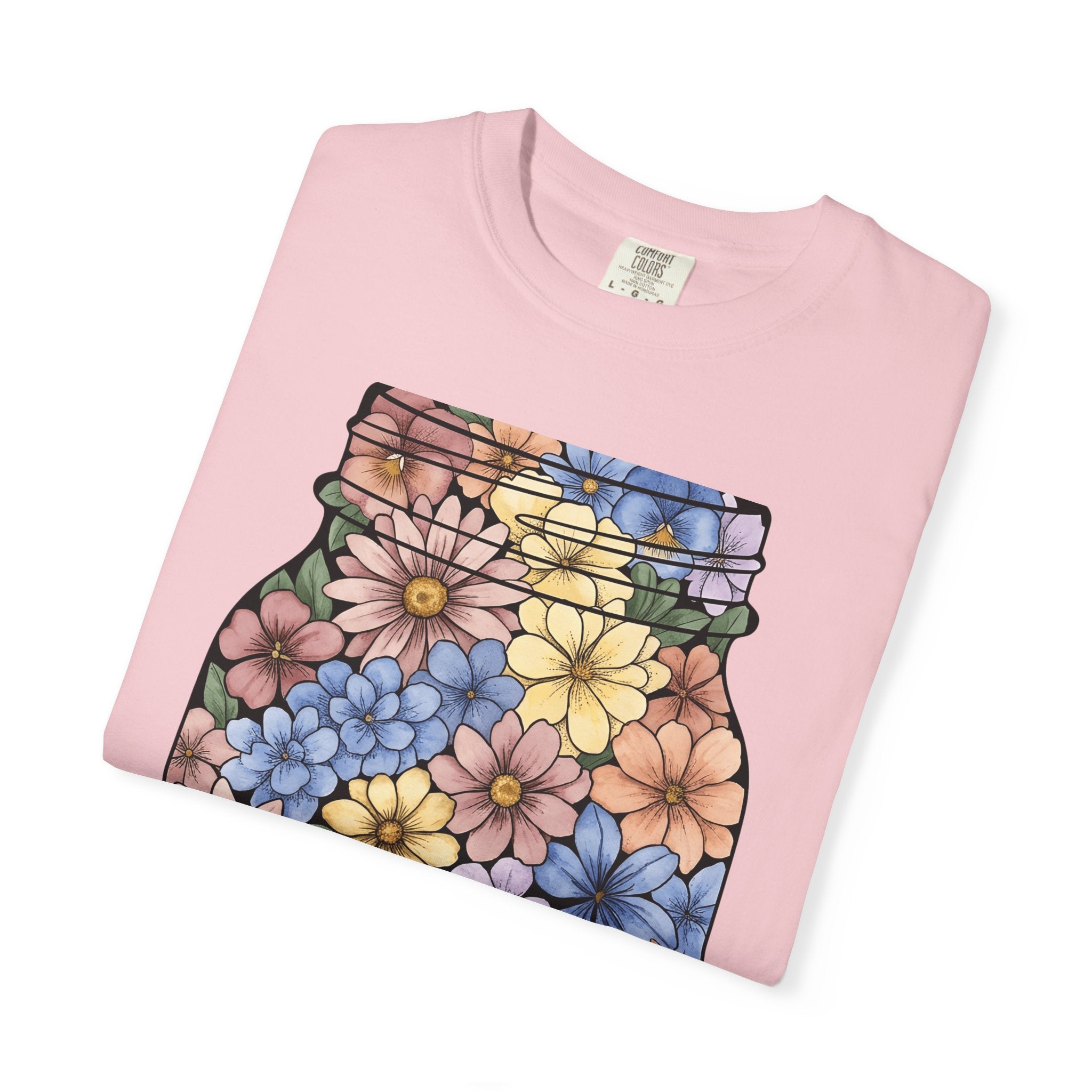 Floral Jar Shirt Easter Blossom Gift Women Brush Stroke Tee Mason Jar T-Shirt Spring Fan Watercolor Tshirt Flower Graphic Shabby Chic Daisy