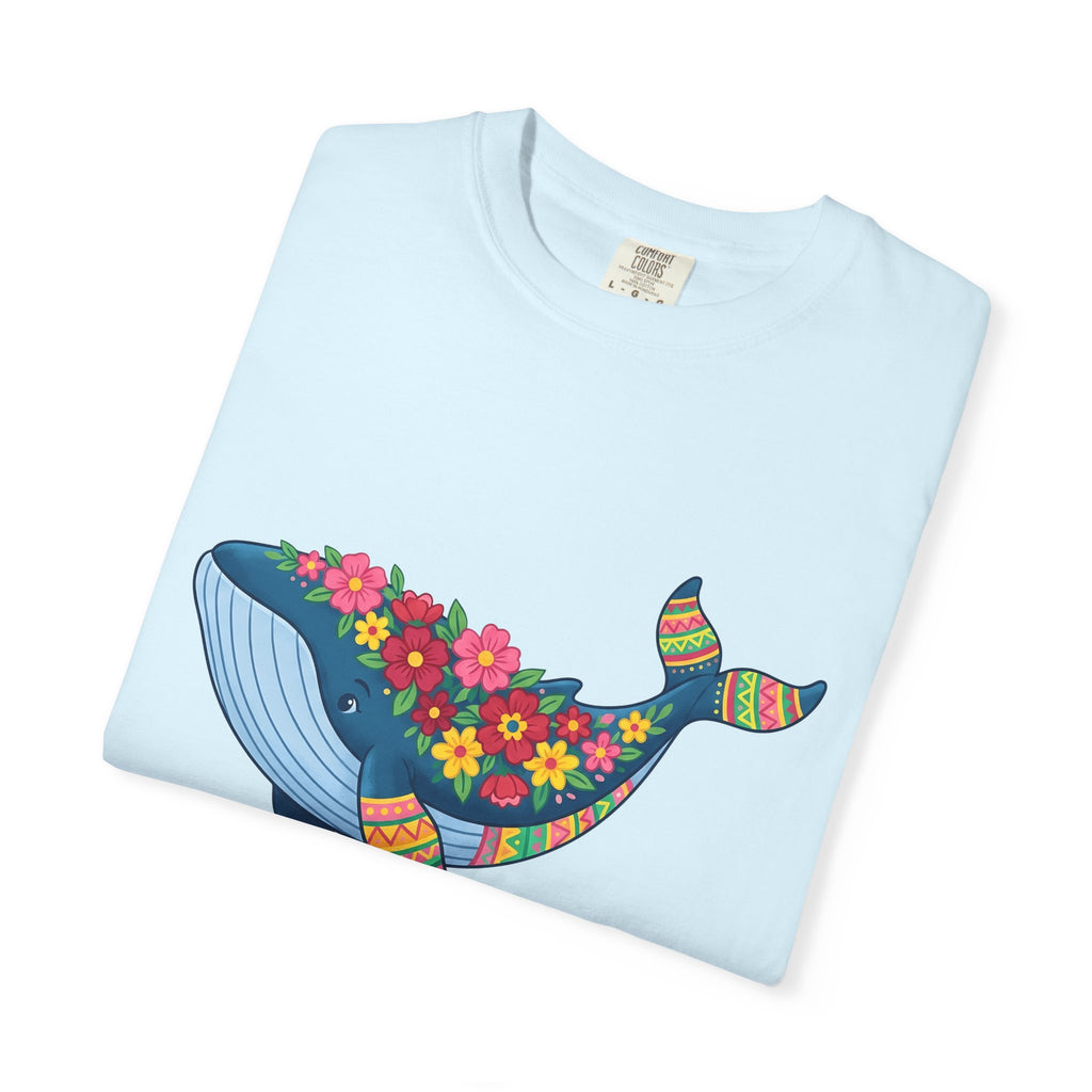 Whale Flower Shirt Animals & Flowers Sea Gift Women Hippie Tee Whale T-Shirt Wildlife Fan Boho Tshirt Ocean Graphic Vibrant Design Tshirt