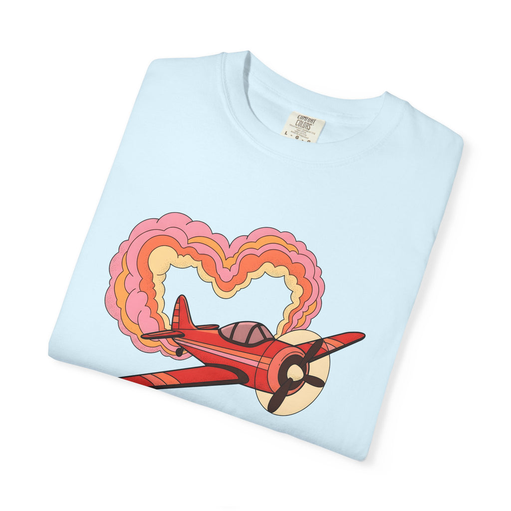 Airplane Heart Graphic Shirt St. Valentine's Day Romance Gift Women Cartoon Tee Plane T-Shirt Valentine Fan Comic Tshirt Love Graphic Retro