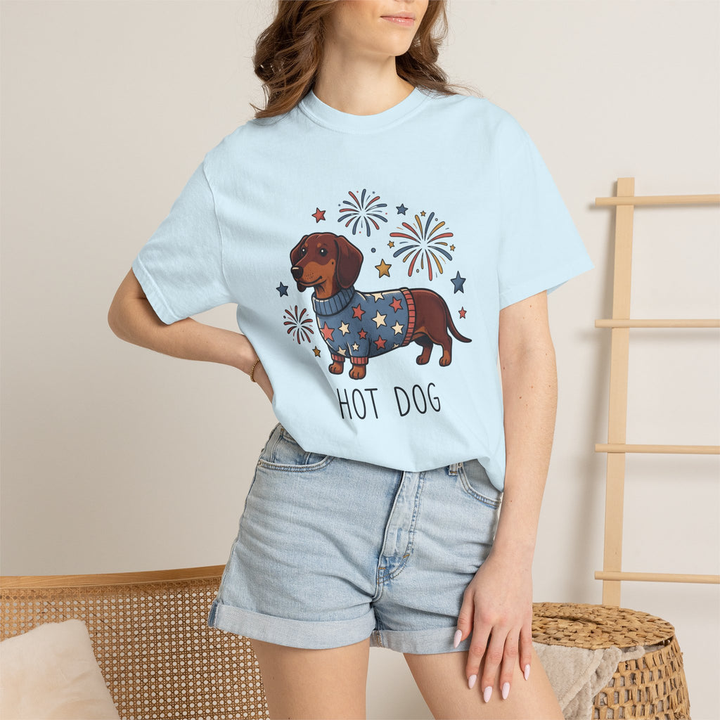 Dachshund Puppy Shirt 4th Of July Pet Owner Gift Women Hand Drawn Tee Wiener Dog T-Shirt Independence Day Fan Doodle Tshirt Dog Mom Graphic
