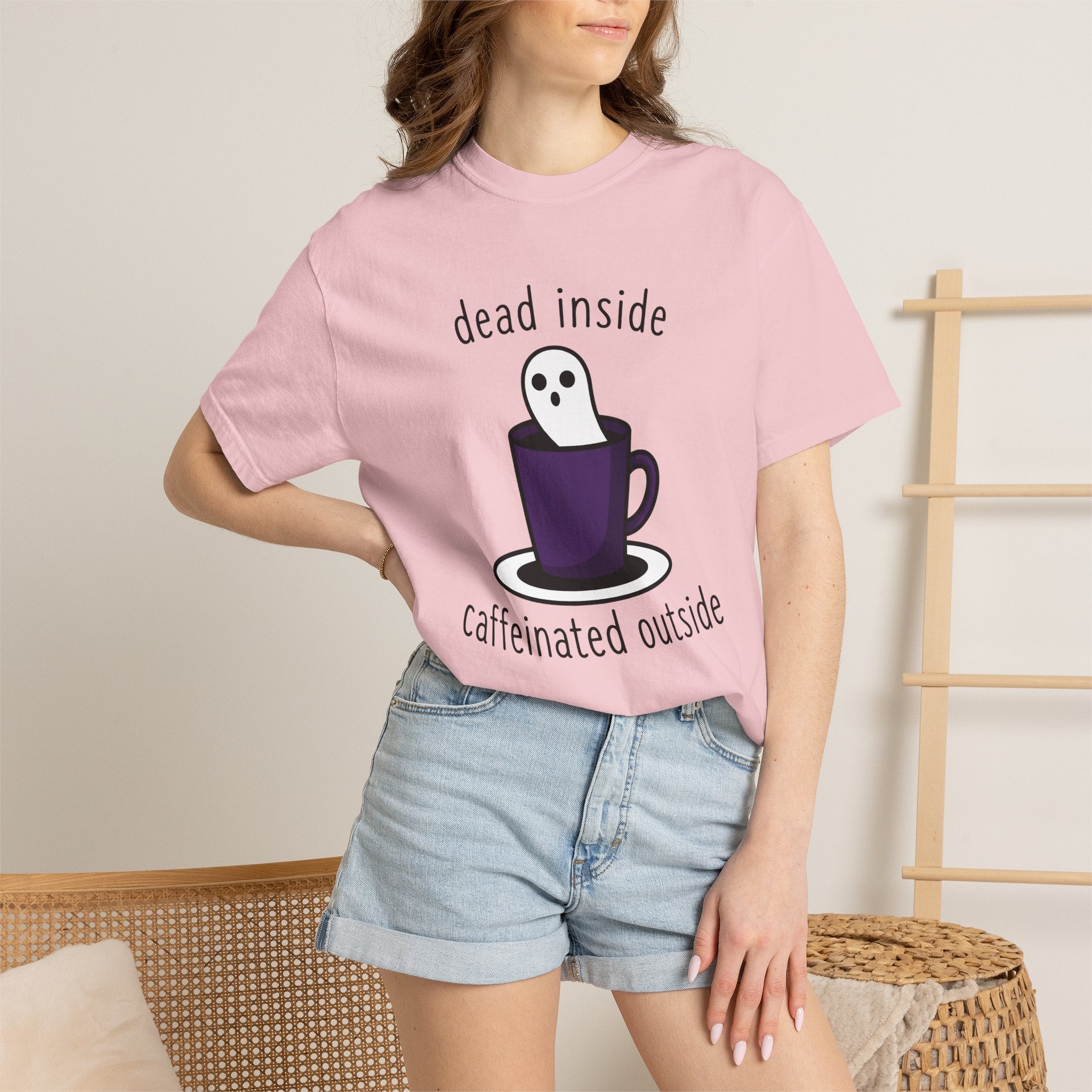 Ghost Coffee Cup Shirt Coffee Humor Gift Women Cartoon Tee Coffee Mug T-Shirt Coffee Fan Toon Tshirt Funny Graphic Minimalist Saucer Tshirt
