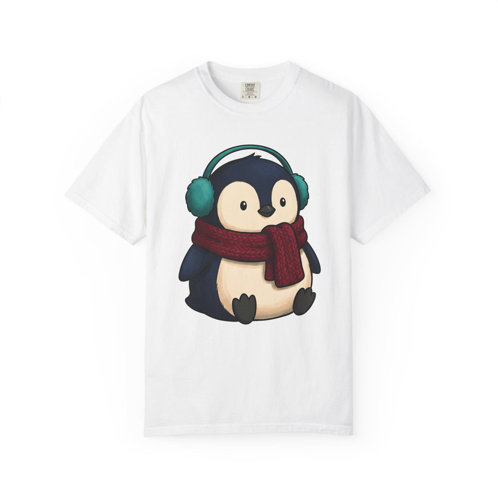 Penguin Shirt Animals Frost Gift Women Whimsical Tee Puffin T-Shirt Wildlife Fan Cartoon Tshirt Frosty Graphic Line Art Winter Wrap Tshirt