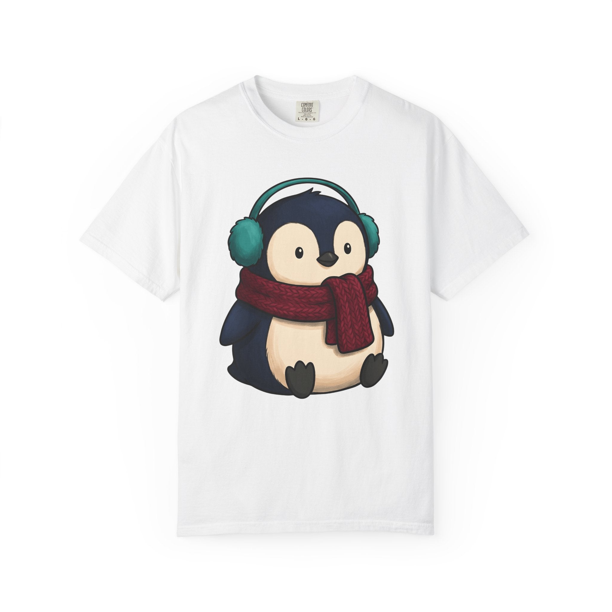 Penguin Shirt Animals Frost Gift Women Whimsical Tee Puffin T-Shirt Wildlife Fan Cartoon Tshirt Frosty Graphic Line Art Winter Wrap Tshirt