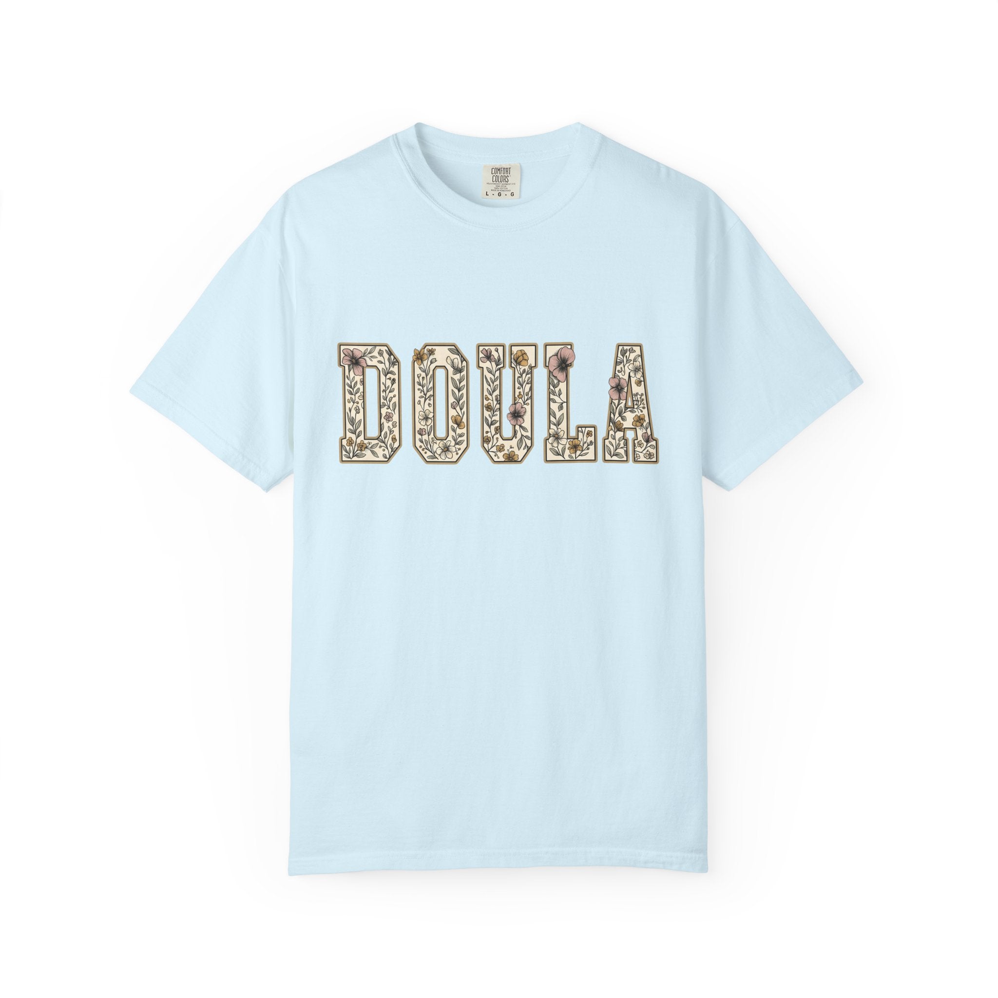Botanical Block Letters Shirt Doula Bouquet Gift Women Hippie Tee Typography T-Shirt Birth Worker Fan Bohemian Tshirt Floral Graphic Classic