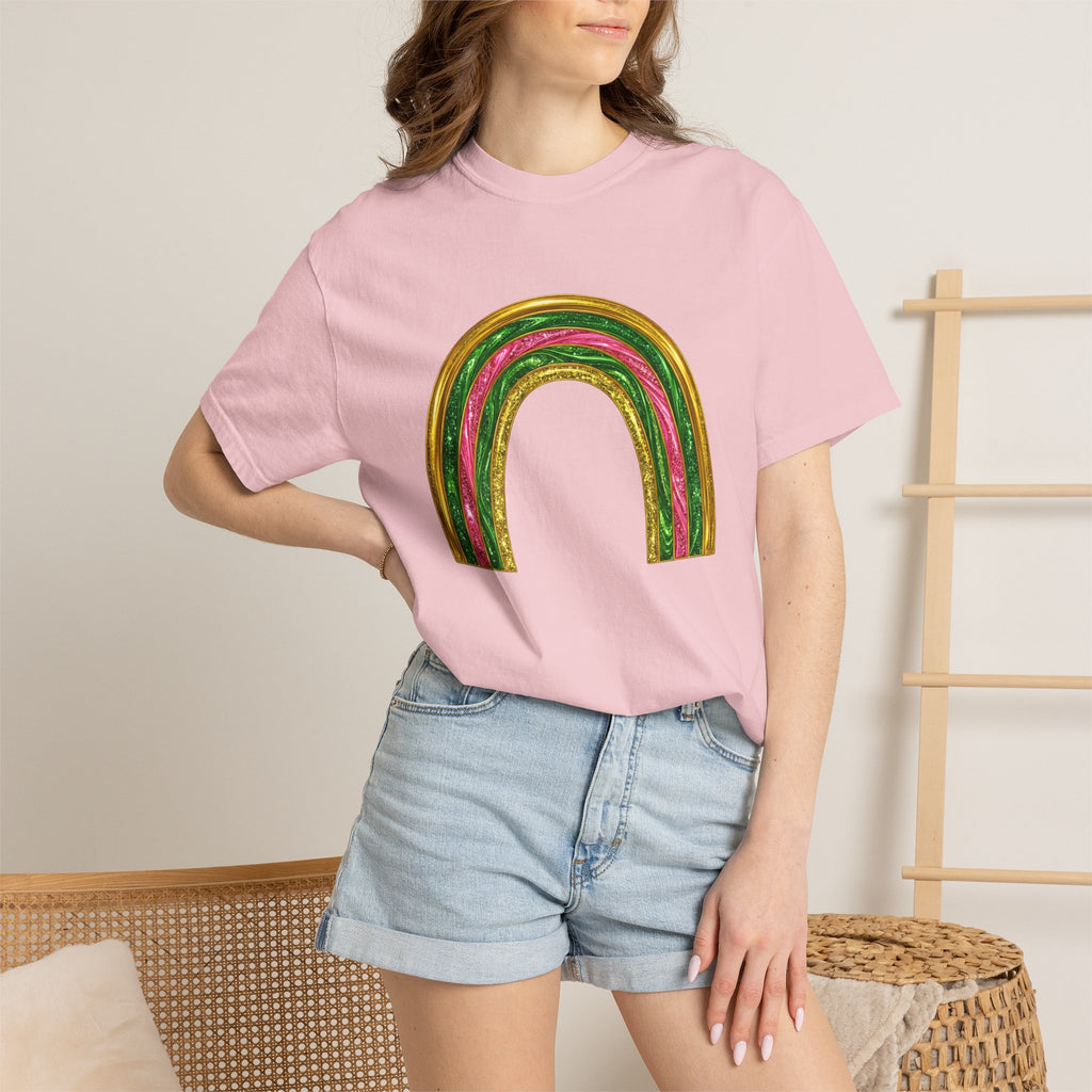 Sparkle Rainbow Shirt St Patrick's Day Arc Gift Women Glitter Tee Rainbow T-Shirt Shamrock Fan Sparkle Tshirt Curve Graphic Nostalgic Golden