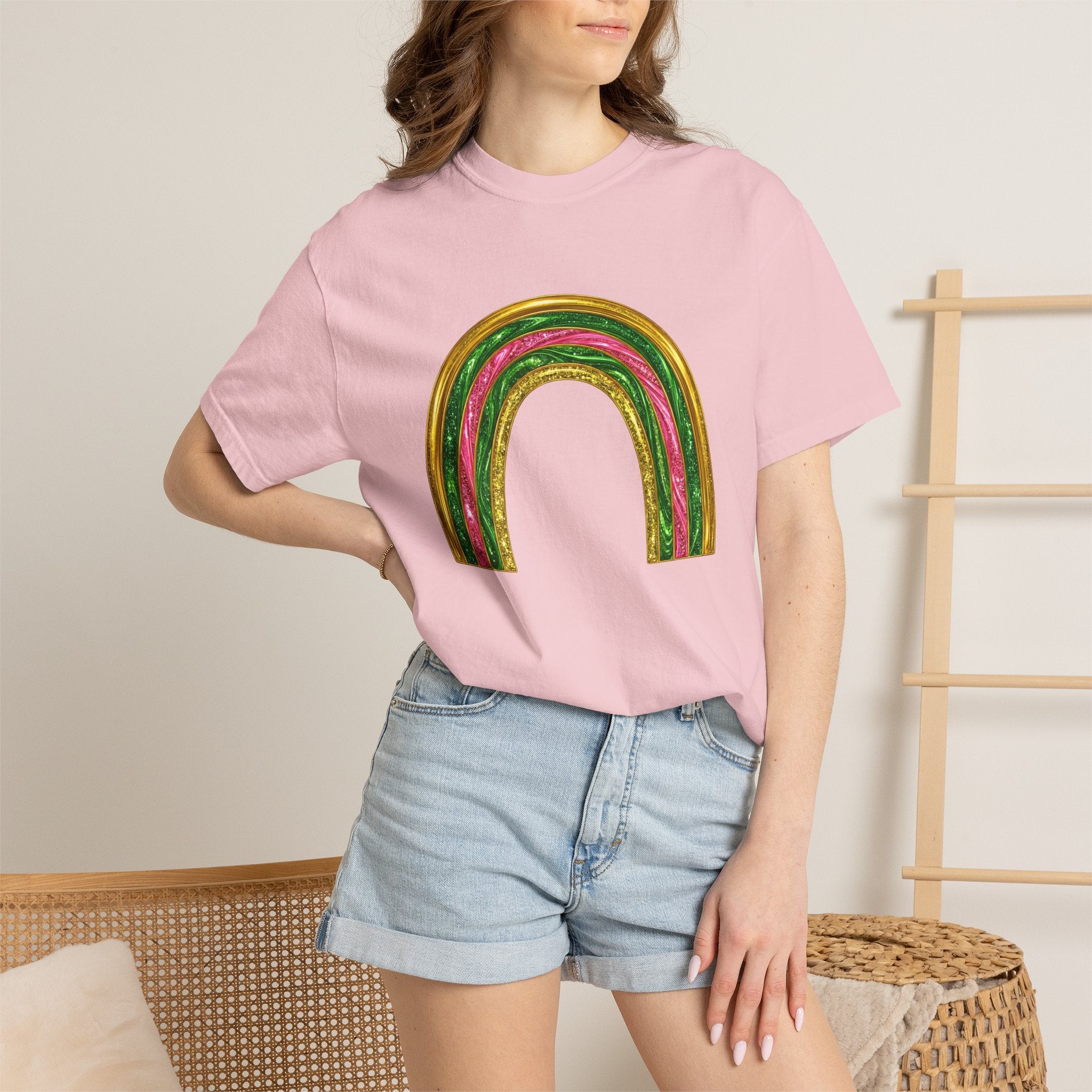 Sparkle Rainbow Shirt St Patrick's Day Arc Gift Women Glitter Tee Rainbow T-Shirt Shamrock Fan Sparkle Tshirt Curve Graphic Nostalgic Golden