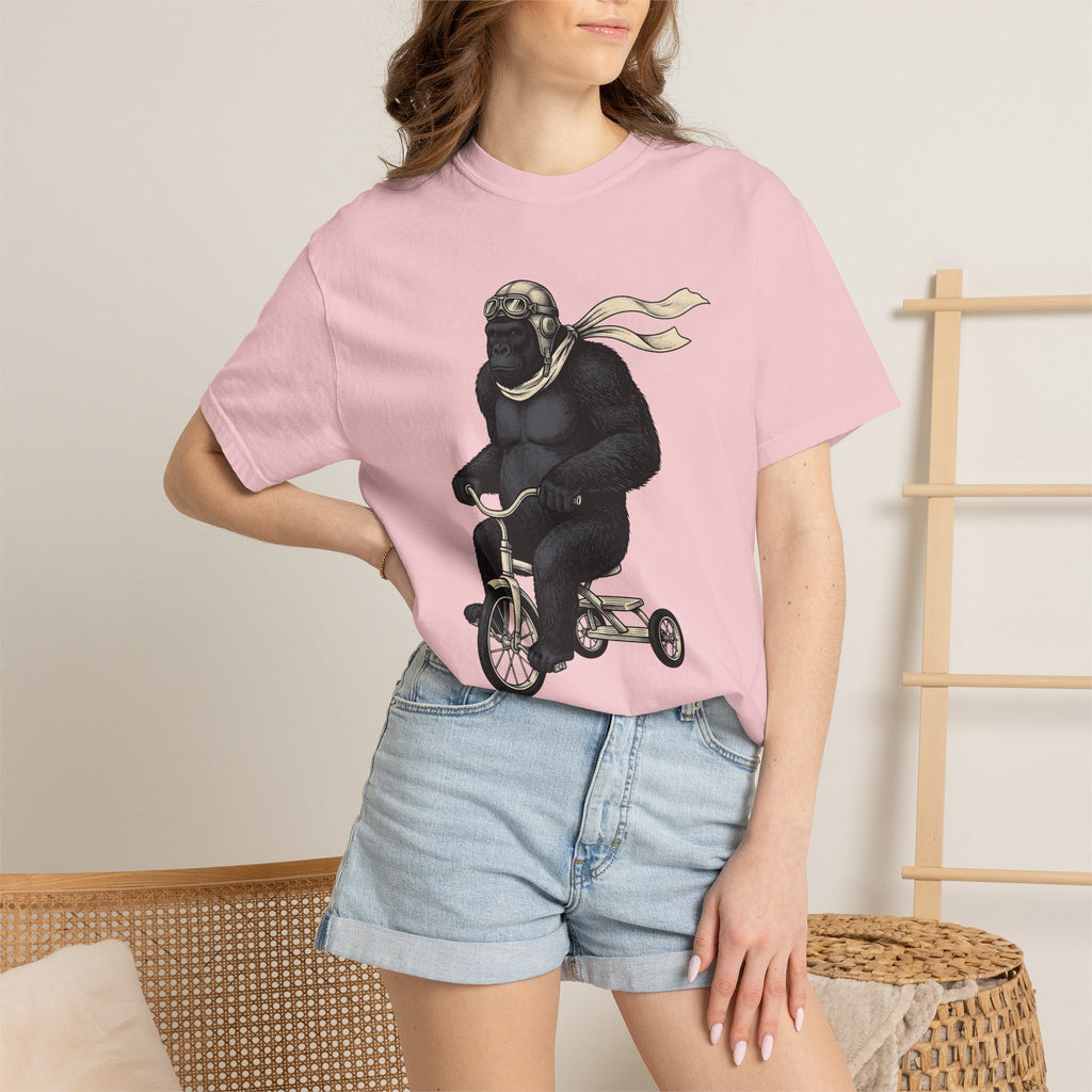 Ape Bike Shirt Animals Jokes Gift Women Retro Tee Monkey Bike T-Shirt Wildlife Fan Prank Graphic Tshirt Sketch Pilot Cap Tshirt