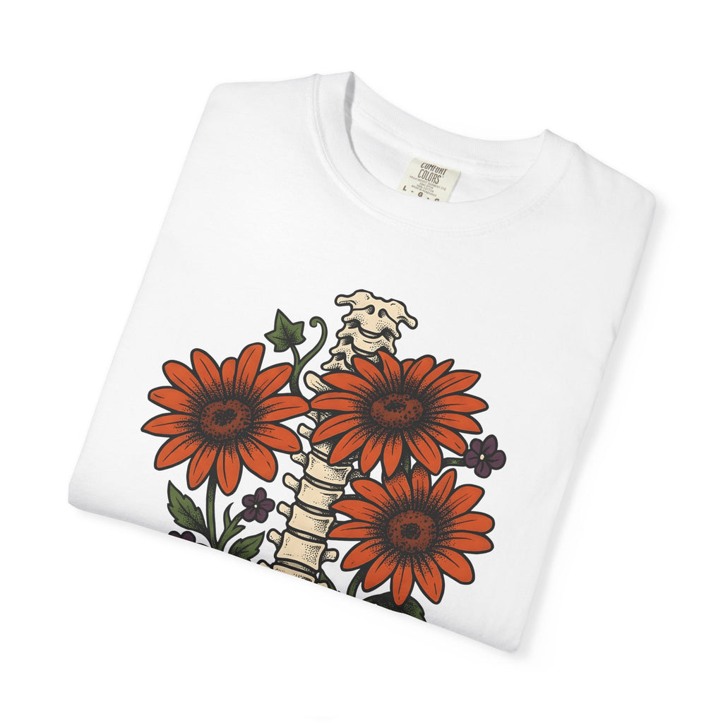 Spine Flower Pumpkins Shirt Halloween Horror Gift Women Ink Tee Gourd T-Shirt Horror Fan Tattoo Tshirt Horror Graphic Retro Sunflower Tshirt