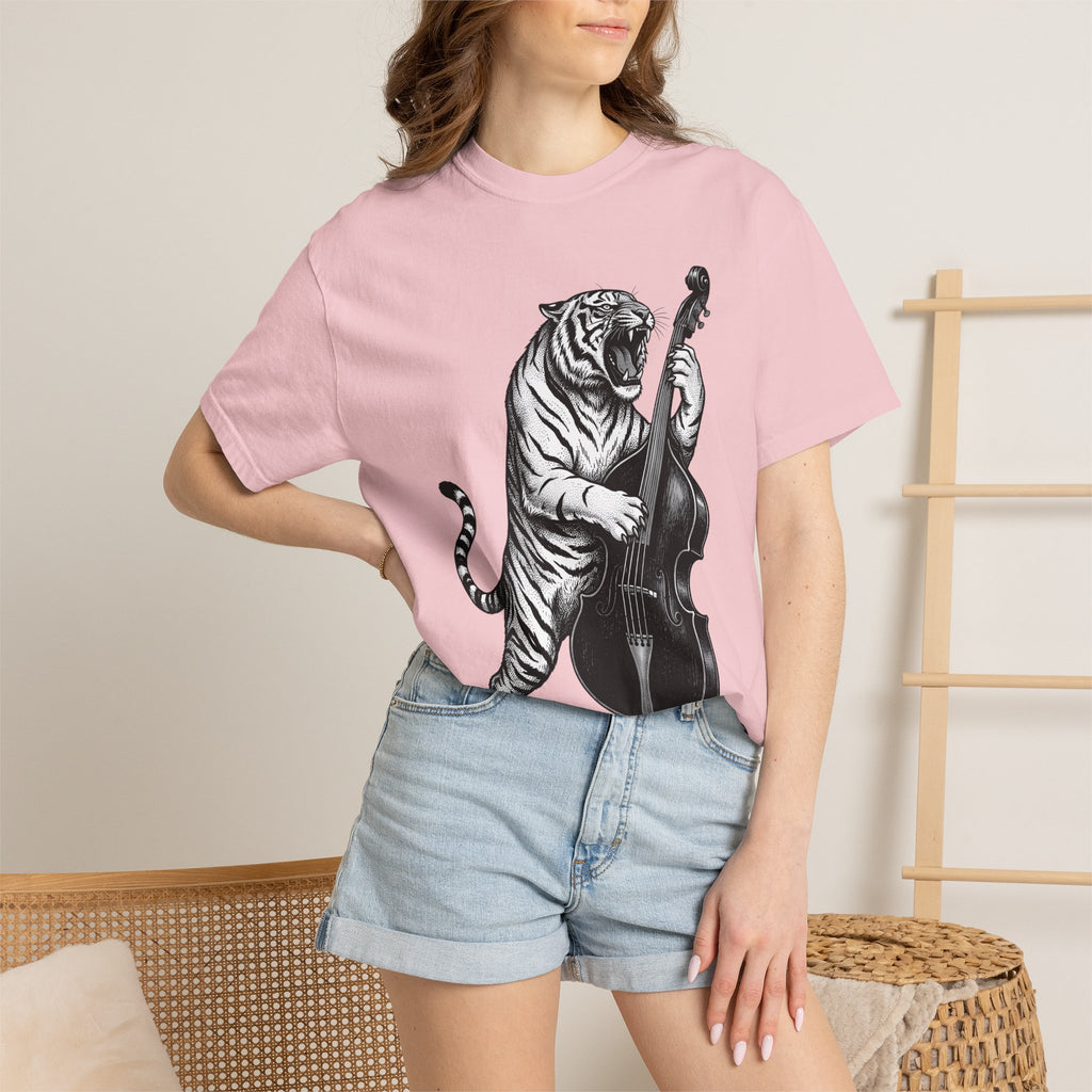 Tiger Double Bass Shirt Funny Sound Gift Women Illustrative Tee Double Bass T-Shirt Humor Fan Artistic Tshirt Audio Graphic Classic Creature