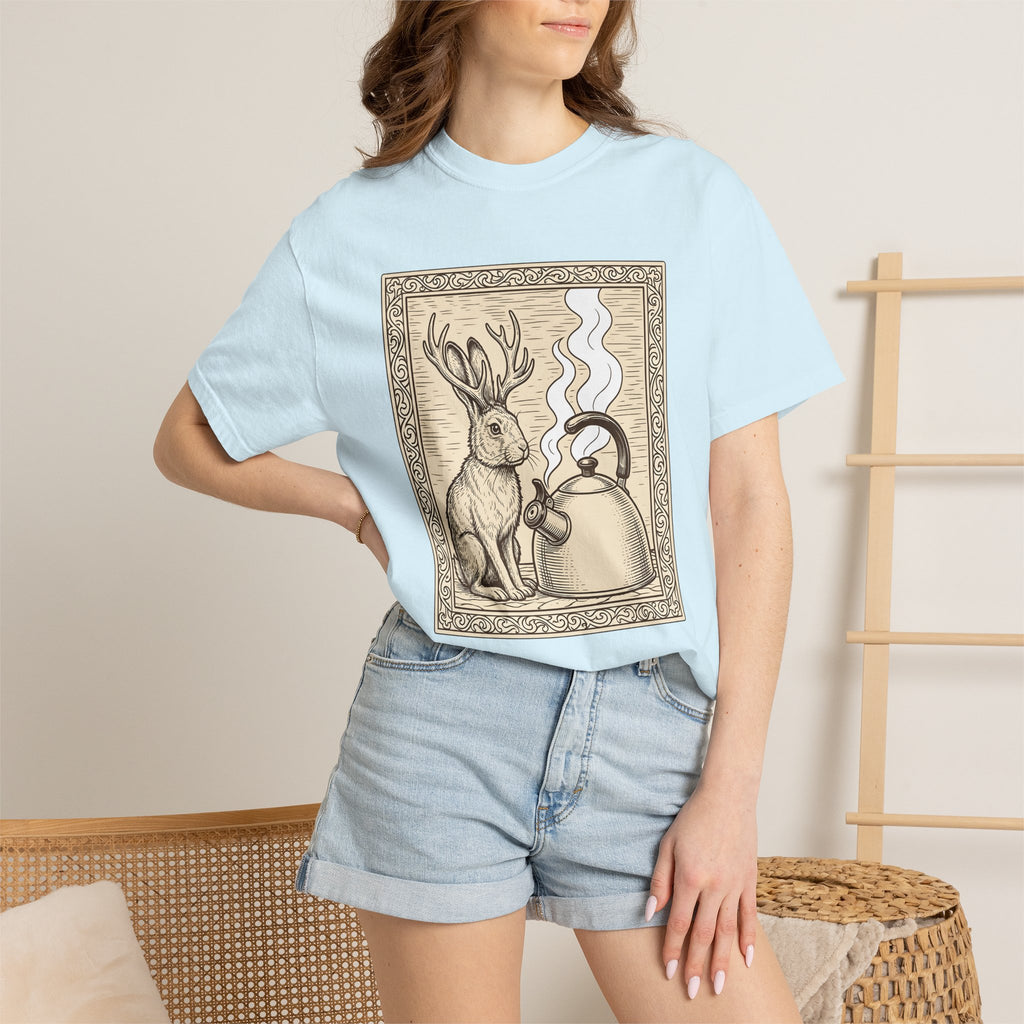 Jackalope Teapot Shirt Boho Chic Forest Gift Women Retro Tee Teapot T-Shirt Bohemian Fan Vintage Tshirt Woods Graphic Sketch Smoke Tshirt