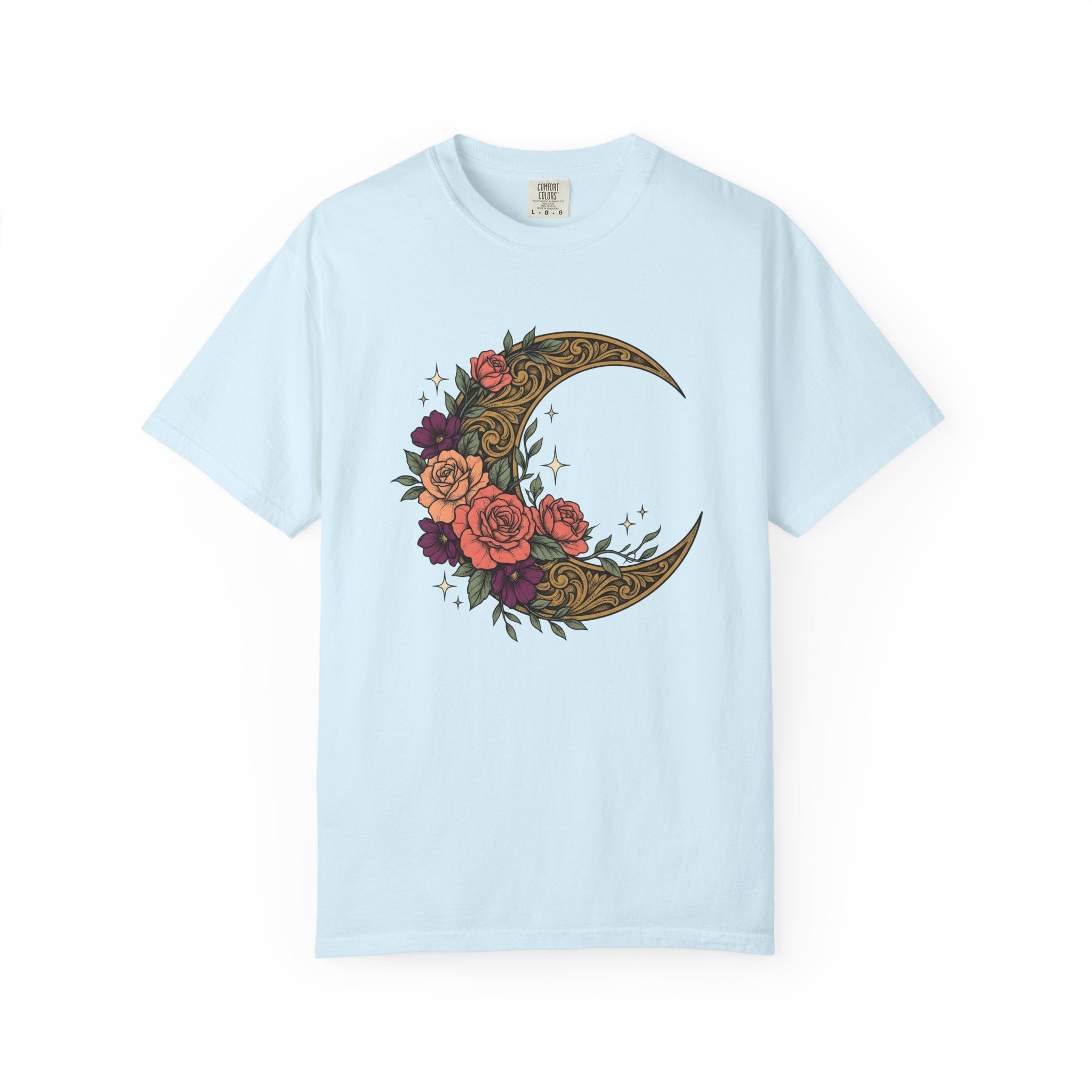 Crescent Flower Moon Shirt Cowgirl Stars Gift Women Tribal Tee Lunar T-Shirt Rodeo Fan Ethnic Tshirt Celestial Graphic Classic Wild Roses