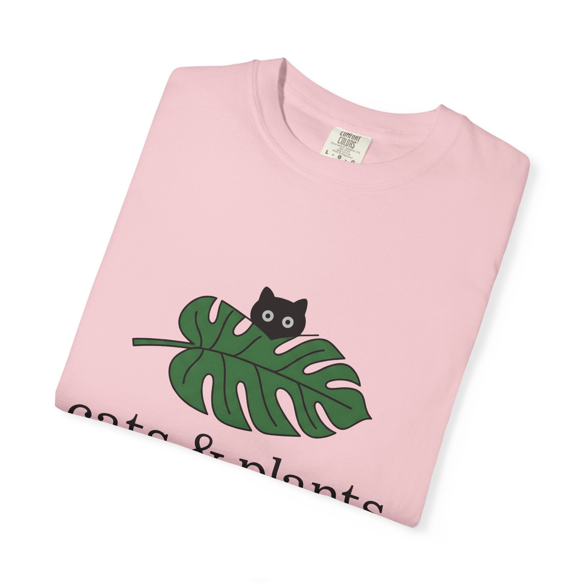 Black Feline Foliage Shirt Cat Greenery Gift Women Plain Tee Cat T-Shirt Cat Fan Black Cat Tshirt Foliage Graphic Stylish Big Leaf Tshirt