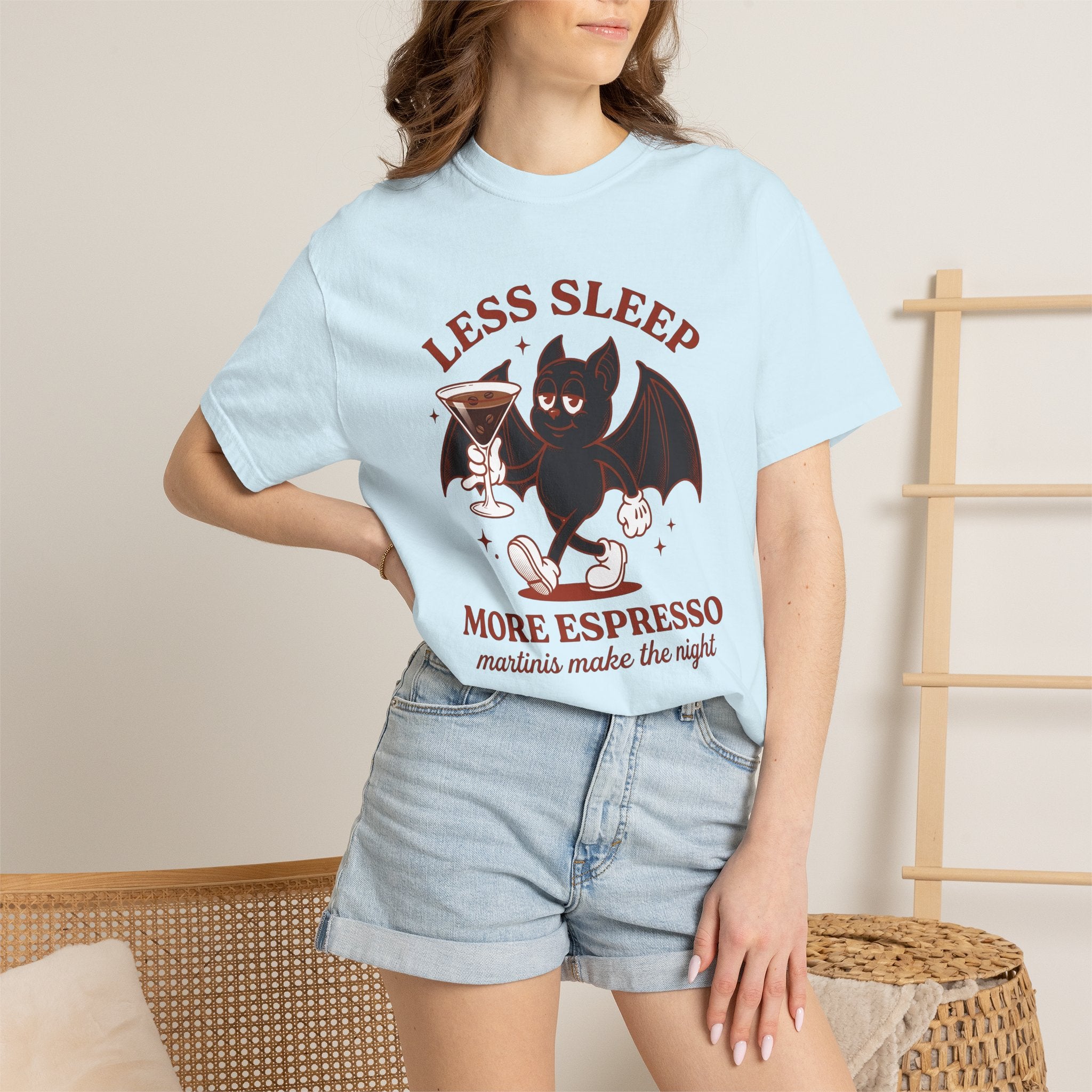 Bat Drink Shirt Coffee Joke Gift Women Vintage Tee Cocktail T-Shirt Coffee Fan Retro Illustration Funny Retro Espresso Cocktail Tshirt