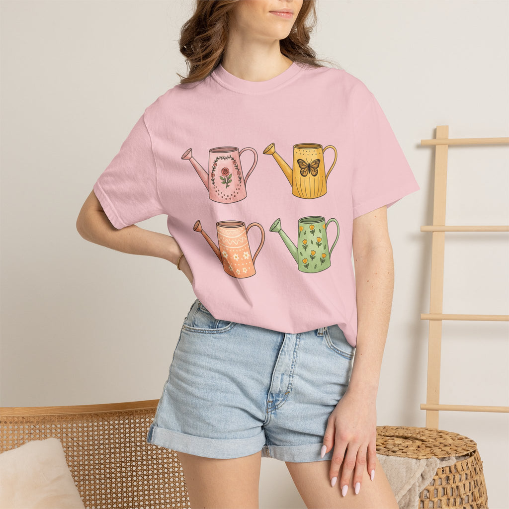 Flower Watering Cans Shirt Easter Plants Gift Women Cartoon Tee Watering Can T-Shirt Spring Fan Watercolor Tshirt Botanical Graphic Sketch