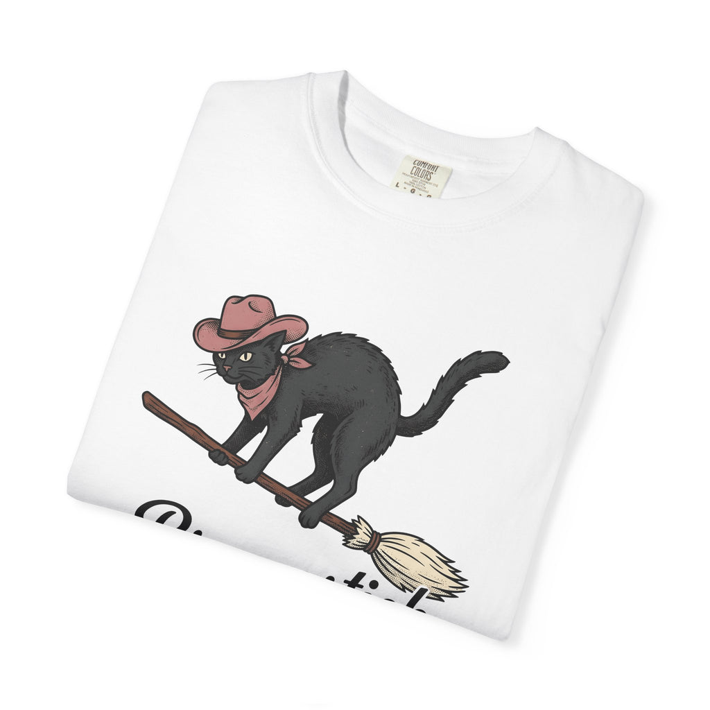 Ranch Cat Broom Shirt Halloween Feline Gift Women Classic Tee Broomstick T-Shirt Horror Fan Retro Tshirt Cat Graphic Outline Fedora Tshirt