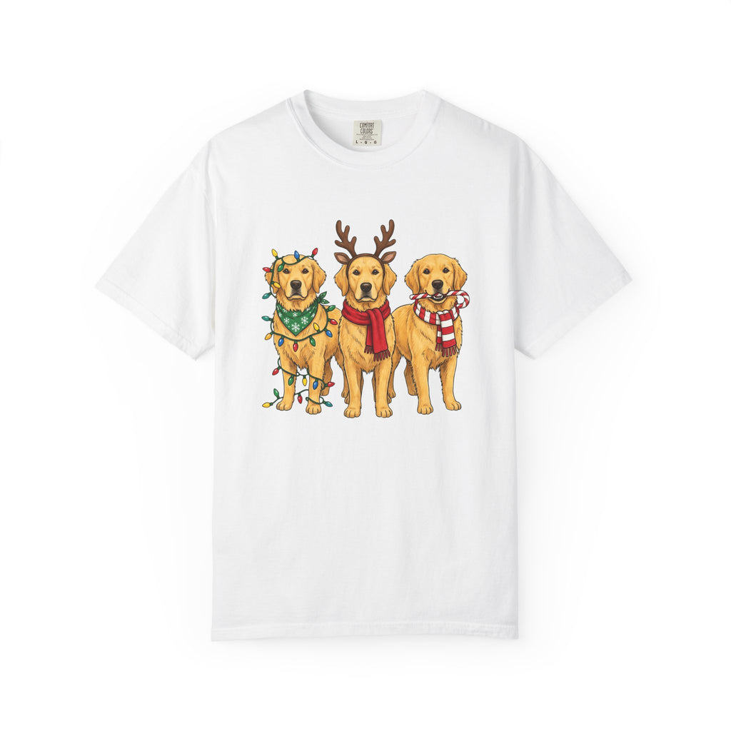 Retriever Dog Shirt Christmas Pets Gift Women Sketch Tee Dog T-Shirt Christmas Fan Drawing Graphic Retro Holiday Lights Tshirt