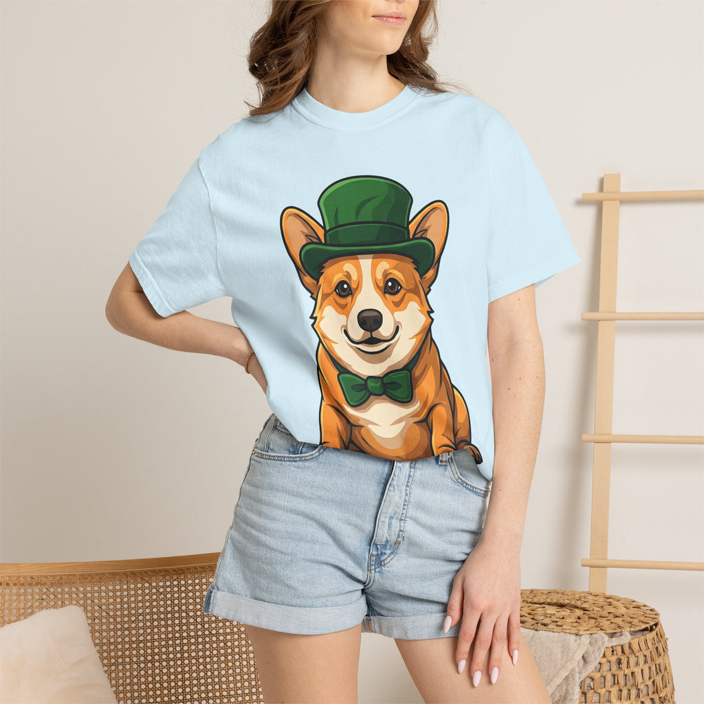 Corgi Pet Shirt St Patricks Day Animal Gift Women Illustration Tee Dog T-Shirt Shamrock Fan Cartoon Tshirt Pet Graphic Hand Drawn Fedora