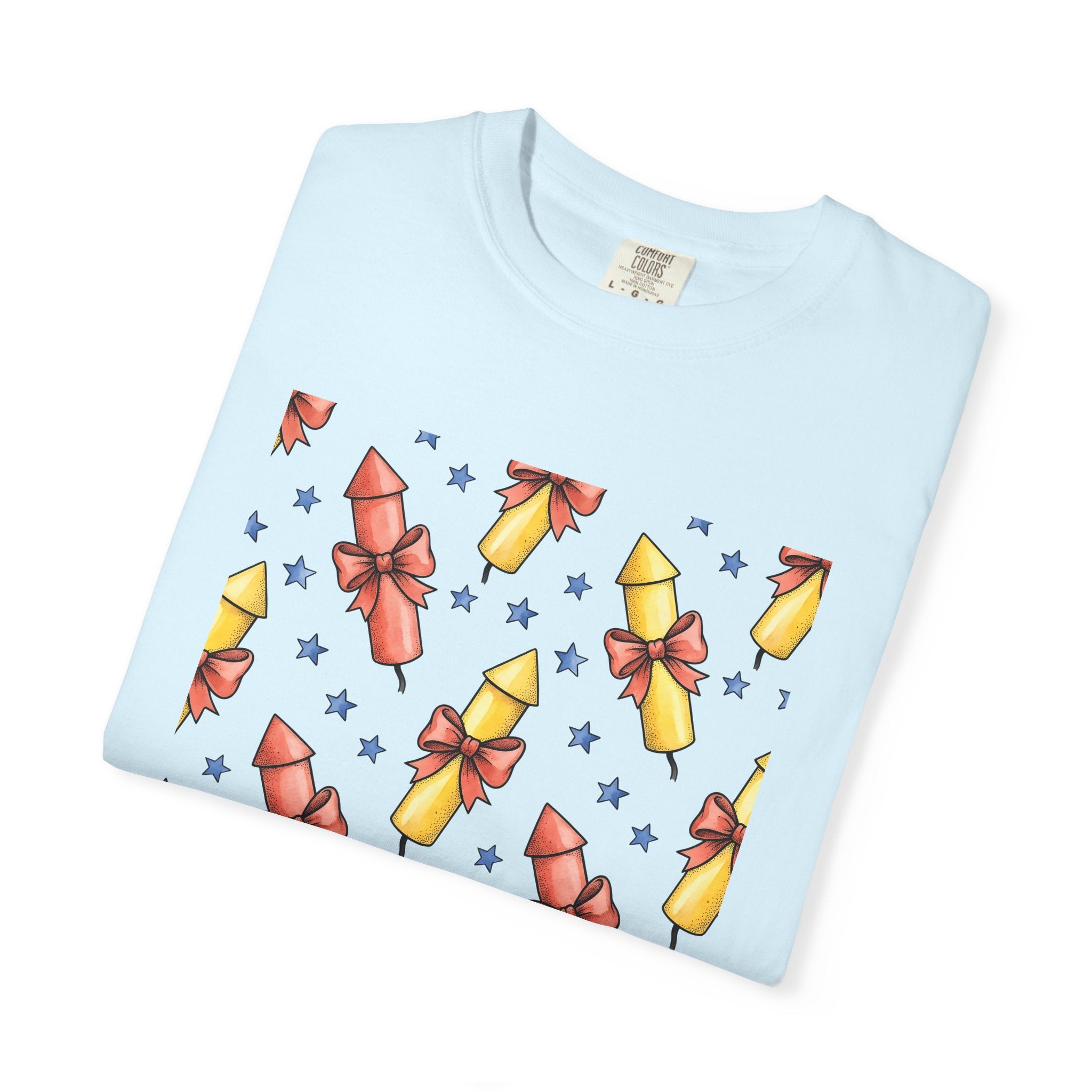 Firework Rockets Shirt 4th Of July Independence Gift Women Cartoon Tee Fireworks T-Shirt Patriot Fan Comic Tshirt Liberty Graphic Line Art