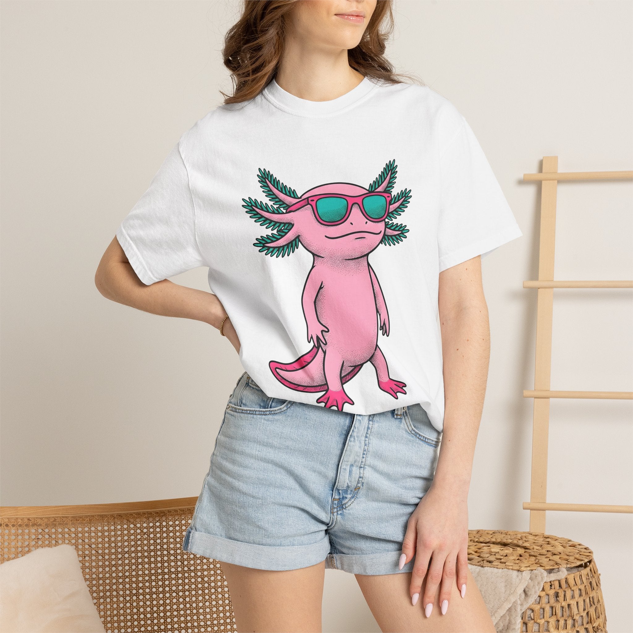Axolotl Glasses Shirt Animals Satire Gift Women Animated Tee Axolotl Specs T-Shirt Animal Fan Cartoon Tshirt Parody Graphic Old School