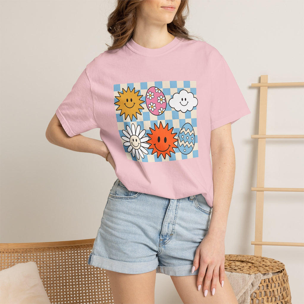 Smiley Faces Shirt Easter Spring Gift Women Cartoon Tee Emoticon T-Shirt Easter Fan Comic Tshirt Spring Design Retro Easter Eggs Tshirt