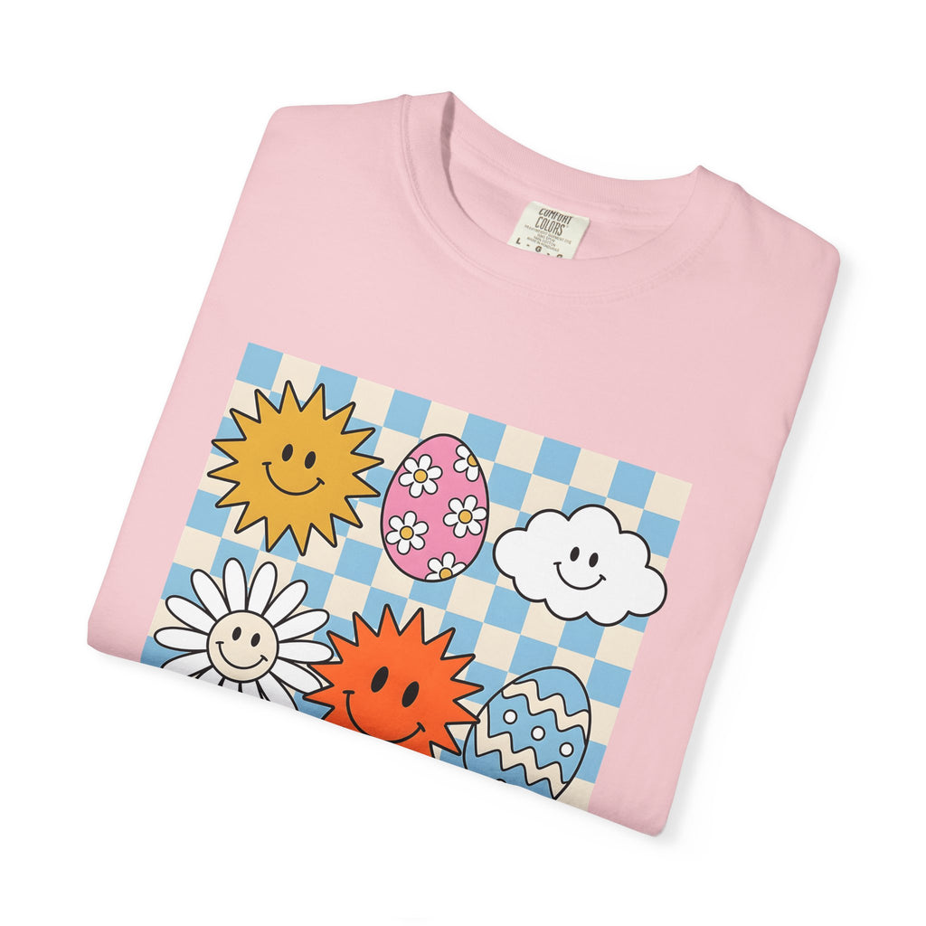 Smiley Faces Shirt Easter Spring Gift Women Cartoon Tee Emoticon T-Shirt Easter Fan Comic Tshirt Spring Design Retro Easter Eggs Tshirt