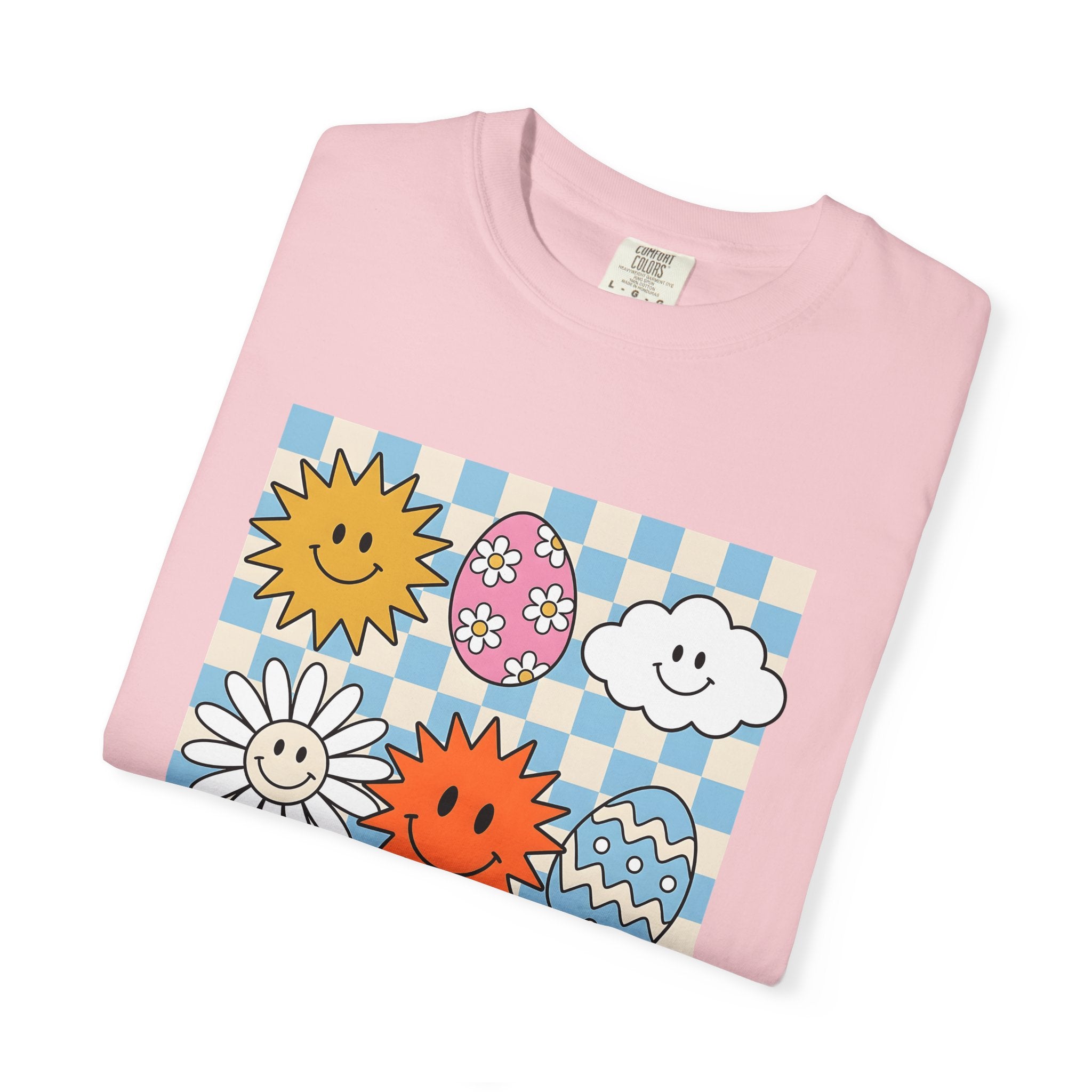 Smiley Faces Shirt Easter Spring Gift Women Cartoon Tee Emoticon T-Shirt Easter Fan Comic Tshirt Spring Design Retro Easter Eggs Tshirt