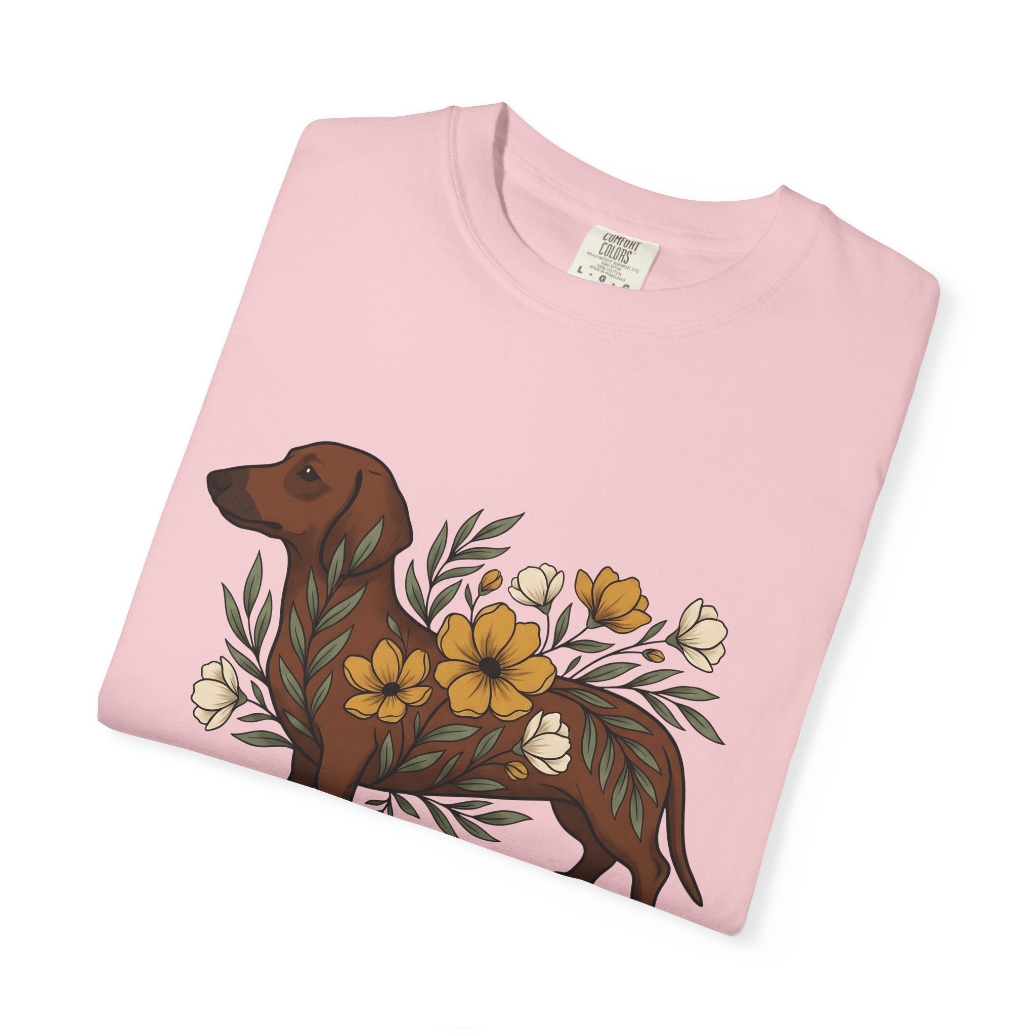 Dachshund Hound Shirt Dog Bouquet Gift Women Vintage Tee Wiener Dog T-Shirt Dog Fan Doxie Tshirt Floral Graphic Cartoon Blossom Tshirt