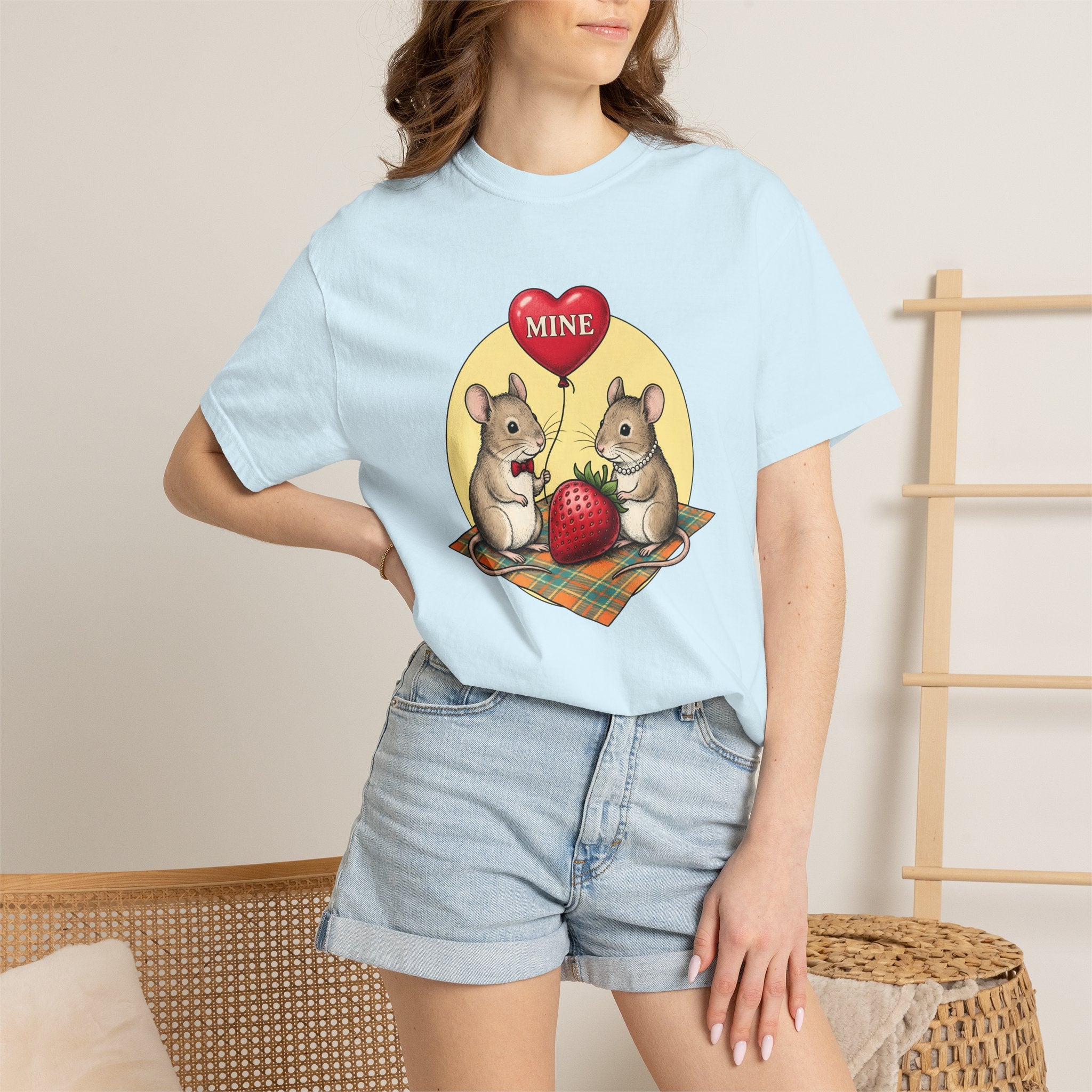 Mouse Pair Shirt St. Valentine's Day Love Gift Women Retro Tee Mice T-Shirt Valentine Fan Vintage Tshirt Romance Graphic Sketch Love Balloon