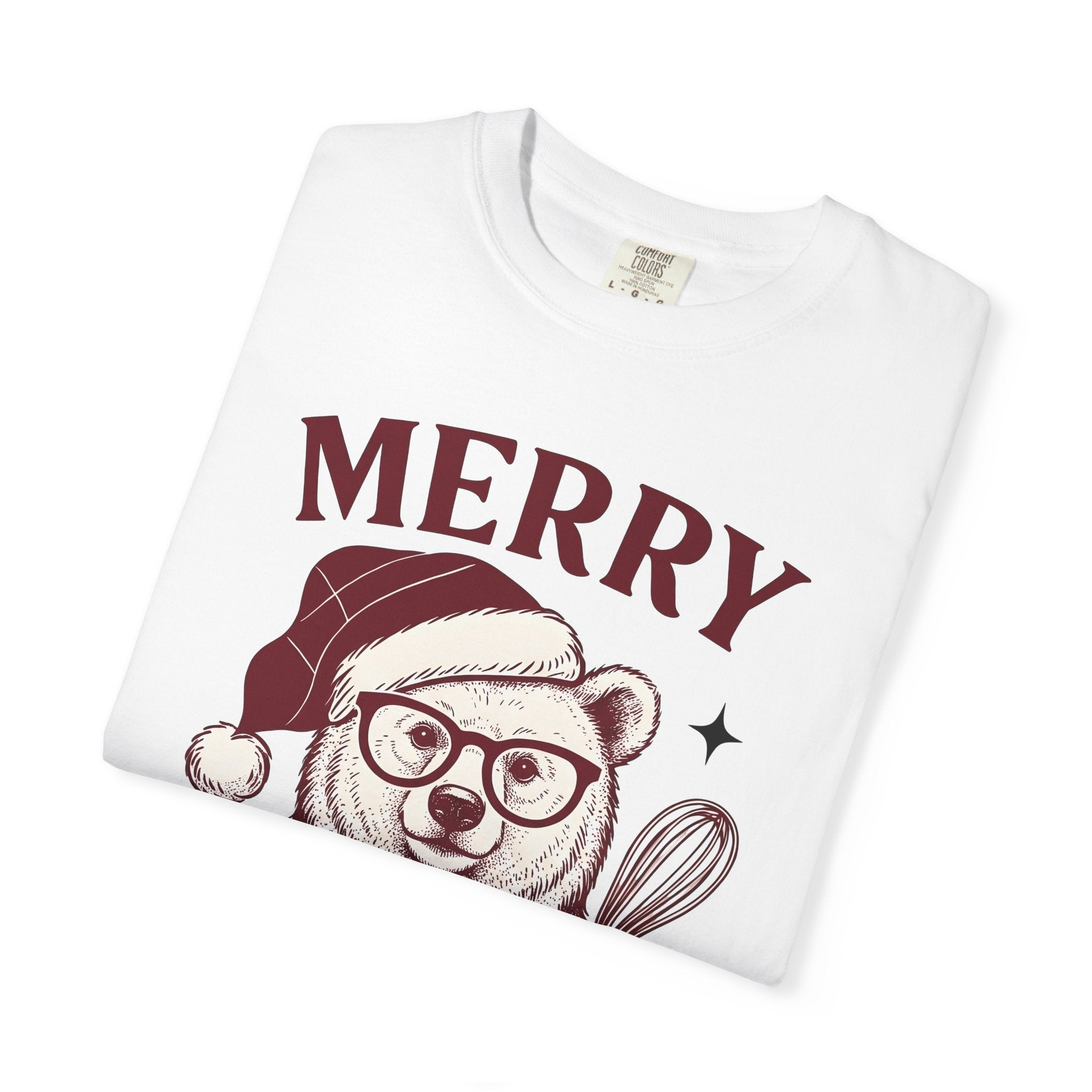 Bear Festive Hat Shirt Christmas Dessert Gift Women Doodle Tee Teddy T-Shirt Christmas Fan Cartoon Tshirt Sweets Graphic Minimalist Spoon