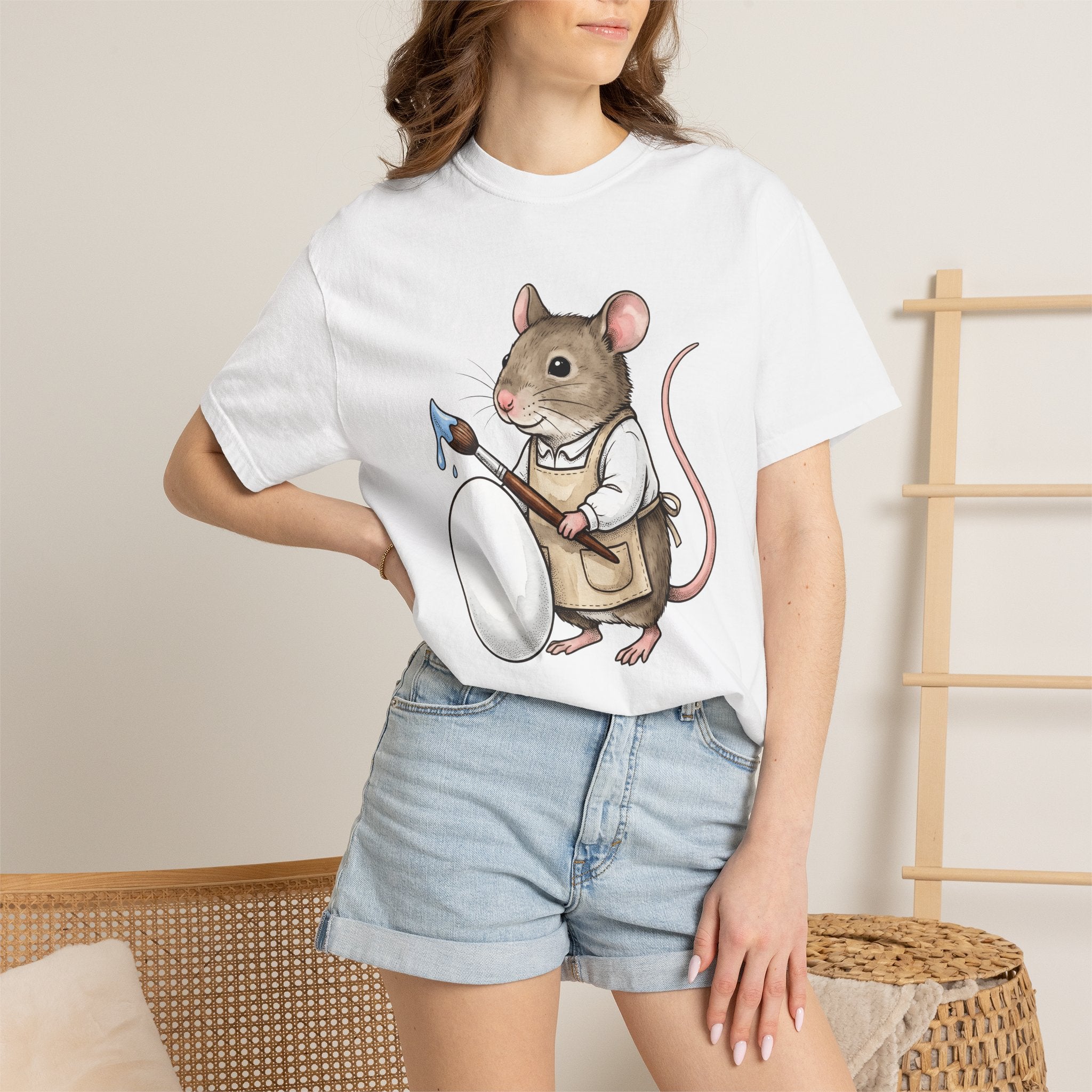 Small Mouse Egg Shirt Easter Mammal Gift Women Fun Tee Mouse Egg T-Shirt Easter Fan Cartoon Tshirt Rodent Graphic Illustration Paint Brush