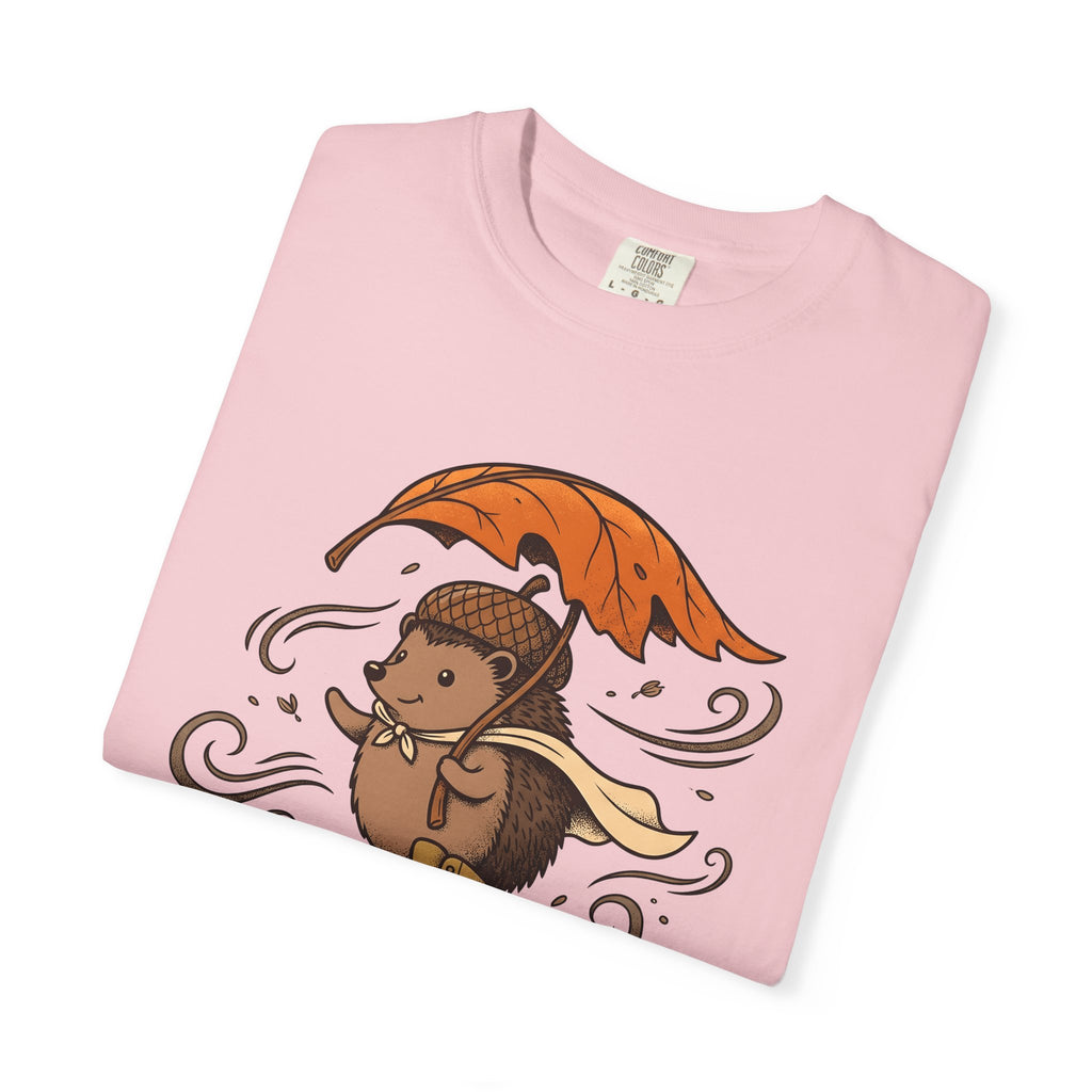 Spiny Hedgehog Skate Shirt Animals Foliage Gift Women Lovable Tee Hedgehog T-Shirt Wildlife Fan Cute Tshirt Foliage Graphic Sketch Leaf