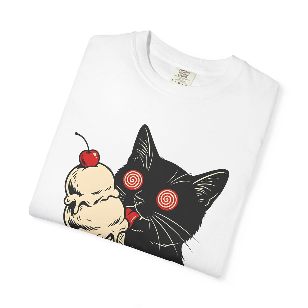 Black Cat Shirt Cat Food Gift Women Bold Graphic Tee Kitty T-Shirt Cat Fan Graphic Design Illustration Retro Ice Cream Cone Tshirt