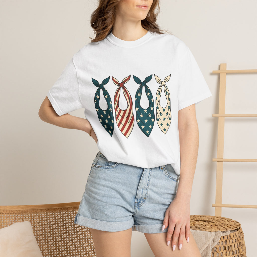 Patriotic Bandana Shirt 4th Of July Patriotic Gift Women Vintage Tee Bandana T-Shirt Independence Day Enthusiast Distressed Tshirt American