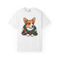 Corgi Pet Shirt Dog Yuletide Gift Women Line Art Tee Puppy T-Shirt Dog Fan Minimalist Tshirt Christmas Graphic Cartoon Festive Wreath Tshirt