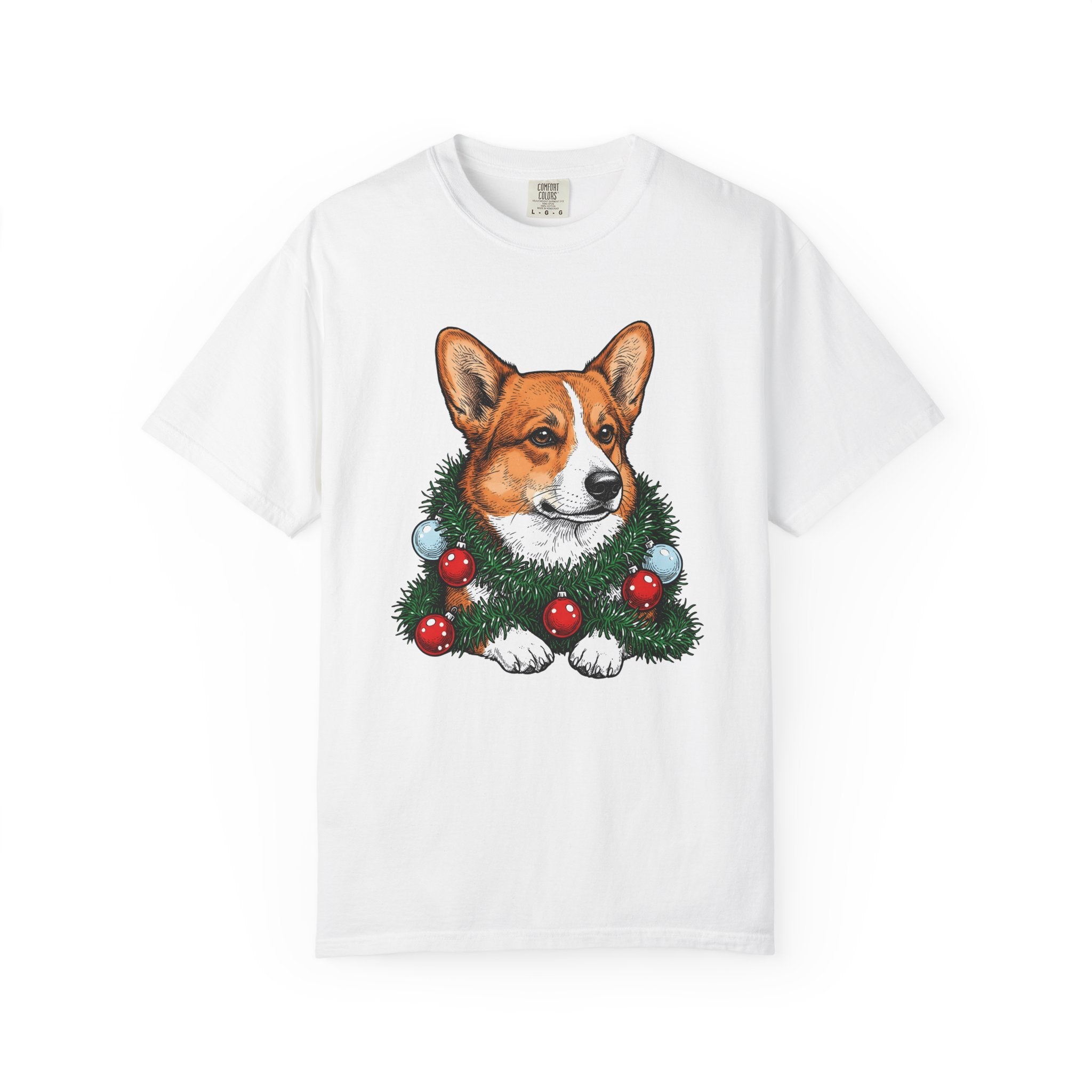 Corgi Pet Shirt Dog Yuletide Gift Women Line Art Tee Puppy T-Shirt Dog Fan Minimalist Tshirt Christmas Graphic Cartoon Festive Wreath Tshirt